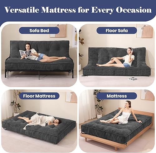 Miniatura 5 de Colchón futón de 8 pulgadas, tamaño matrimonial, futones gruesos, sofá cama, sofá cama, colchón de piso para adultos, colchones plegables