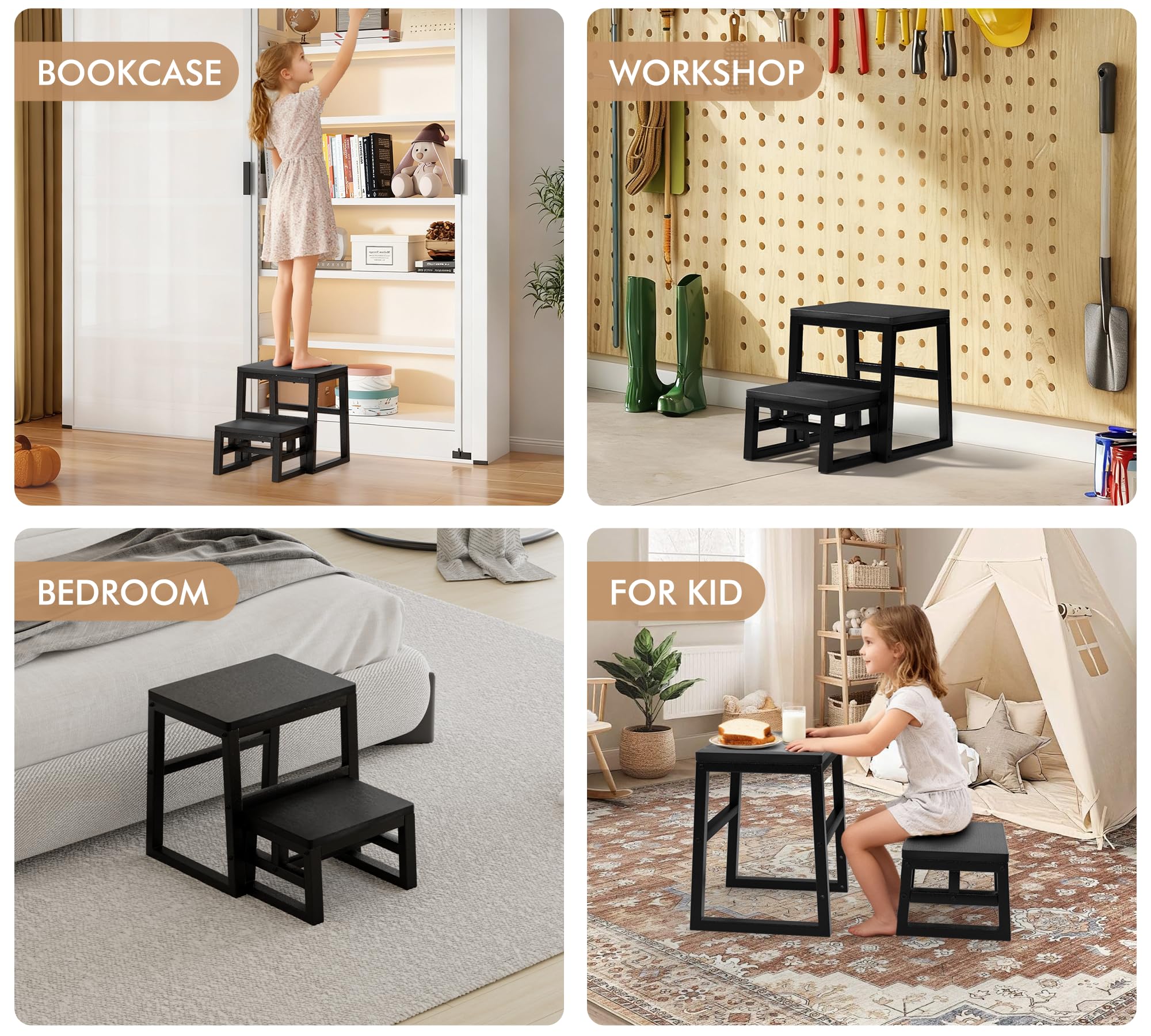 Taburete 3 en 1 impermeable de polietileno de alta densidad con pies antideslizantes para cocina y baño