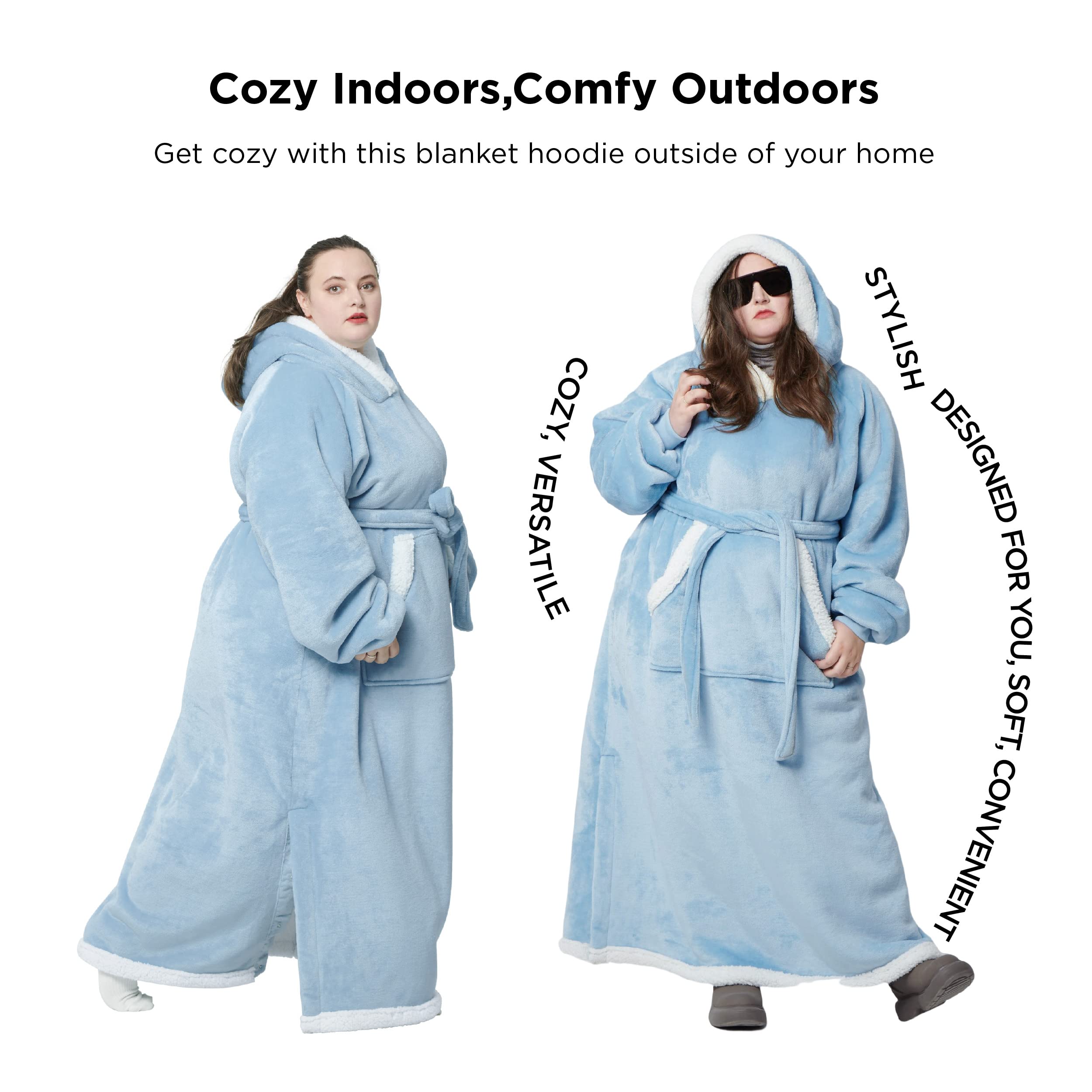 BEDSURE Oversized Wearable Blanket Hoodie, Long Sherpa Fleece Blanket