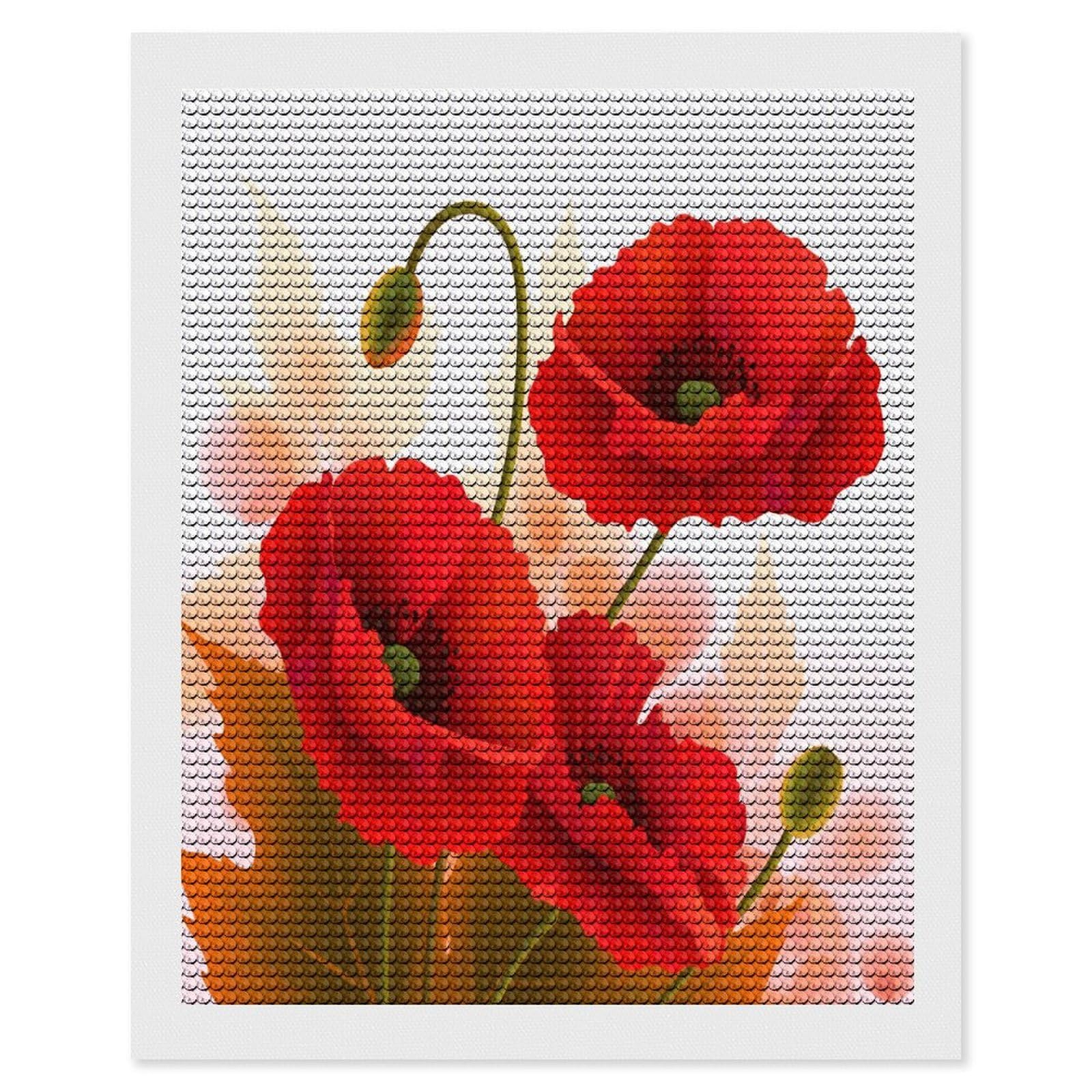VstaDank Poppy Flowers Vivid Petals Diamond Painting Kits Exquisite DIY Full Round Drill Diamond Dots Painting for Adults Beginner Diamond Photo Paint with Diamond Picture Art Wall Decor 16"x20"