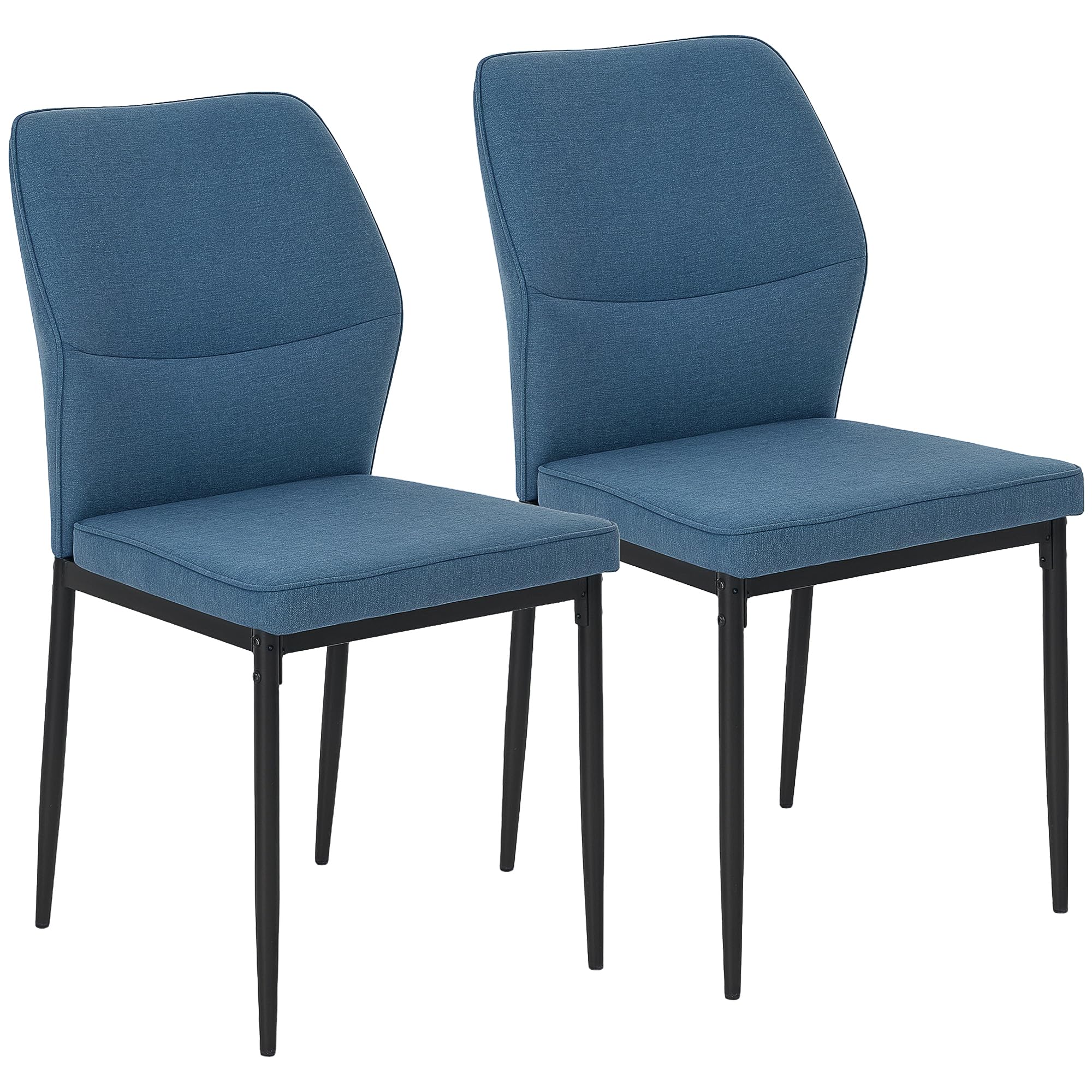 HOMCOM Juego de 2 Sillas de Comedor Modernas Sillas de Cocina con Asiento Acolchado y Tapizado Respaldo Curvo Patas de Acero para Salón Dormitorio Azul