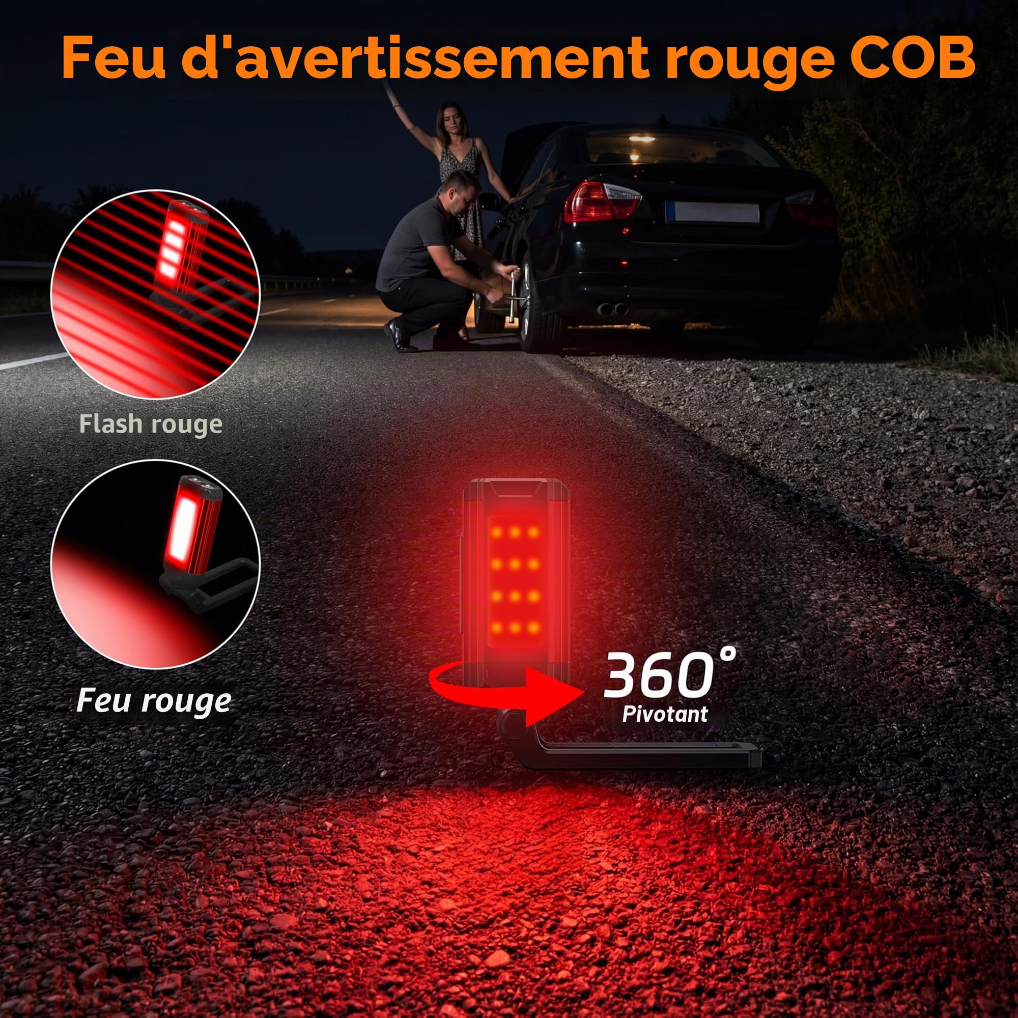 Lampes LED Rechargeables, Baladeuses LED pour Mécaniciens avec Support Pivotant et Crochet pliant, Lampe de Poche COB avec Aimant pour Auto, Atelier, Camping et Urgences-Cadeau Homme (2 Pièce)