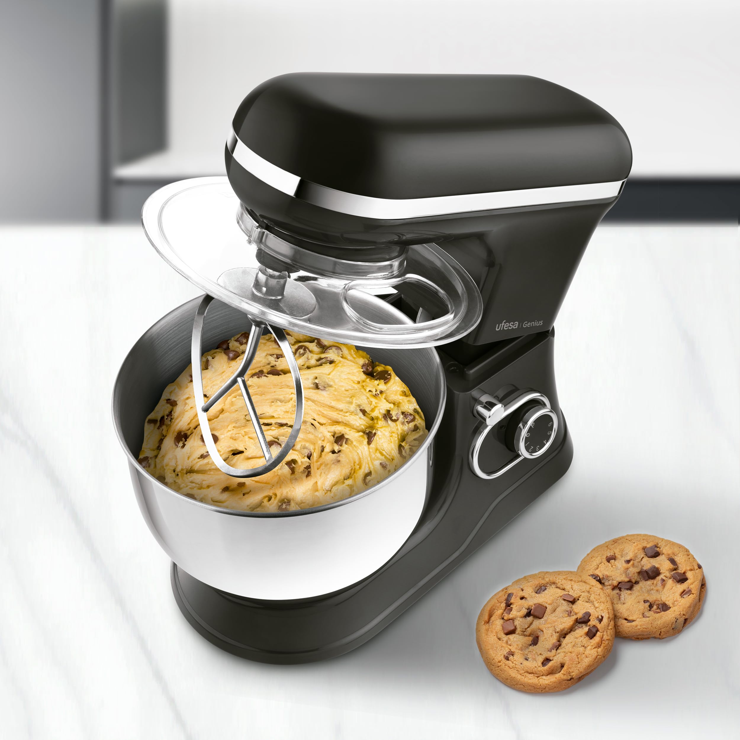 Ufesa Genius Robot Pâtissier 5 en 1 pour Pâtisserie Professionnelle, 1200W, 5L, Robot de Cuisine Multifonction, Bol en Acier Inoxydable, 6 Vitesses + Turbo, 3 Accessoires Inclus, Sans BPA