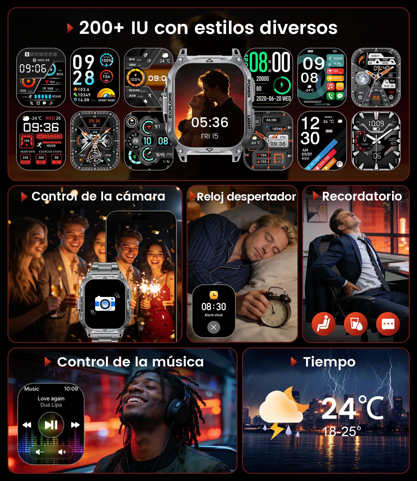 Reloj Inteligente Hombre Militar con LED Linterna/Llamadas, 2.01"HD Smartwatch Hombre con 900mAh Batería/110+ Modos Deportivos IP68 Impermeable, Monitor Sueño/Pulsómetro para Android iOS Negro