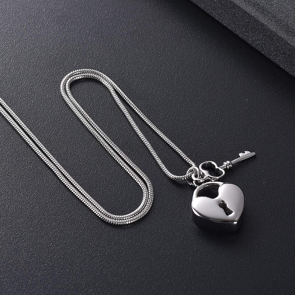 Naszyjnik Na Pamiątkę Popiołu Z Wisiorkiem Heart Lock With Key Memorial Kremacja Zawieszka Urn Naszyjnik Ze Stali Nierdzewnej Na Pamiątki - Silver_10 Pieces_Necklace