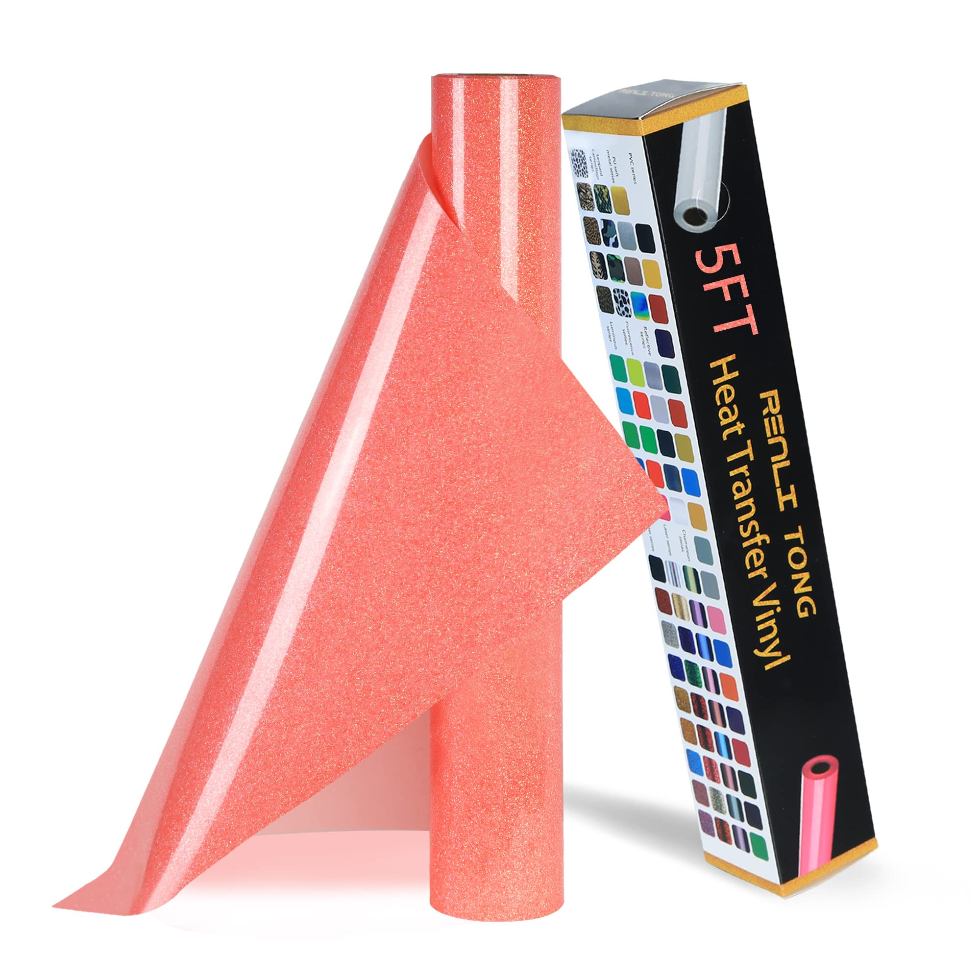 RENLITONG Pink Red Iron on Vinyl - 12Inch by 5ft Roll HTV Heat Transfer Vinyl for T-Shirt HTV Rolls for All Cutter Machine - Easy to Cut &amp; Weed for Heat Transfer Design