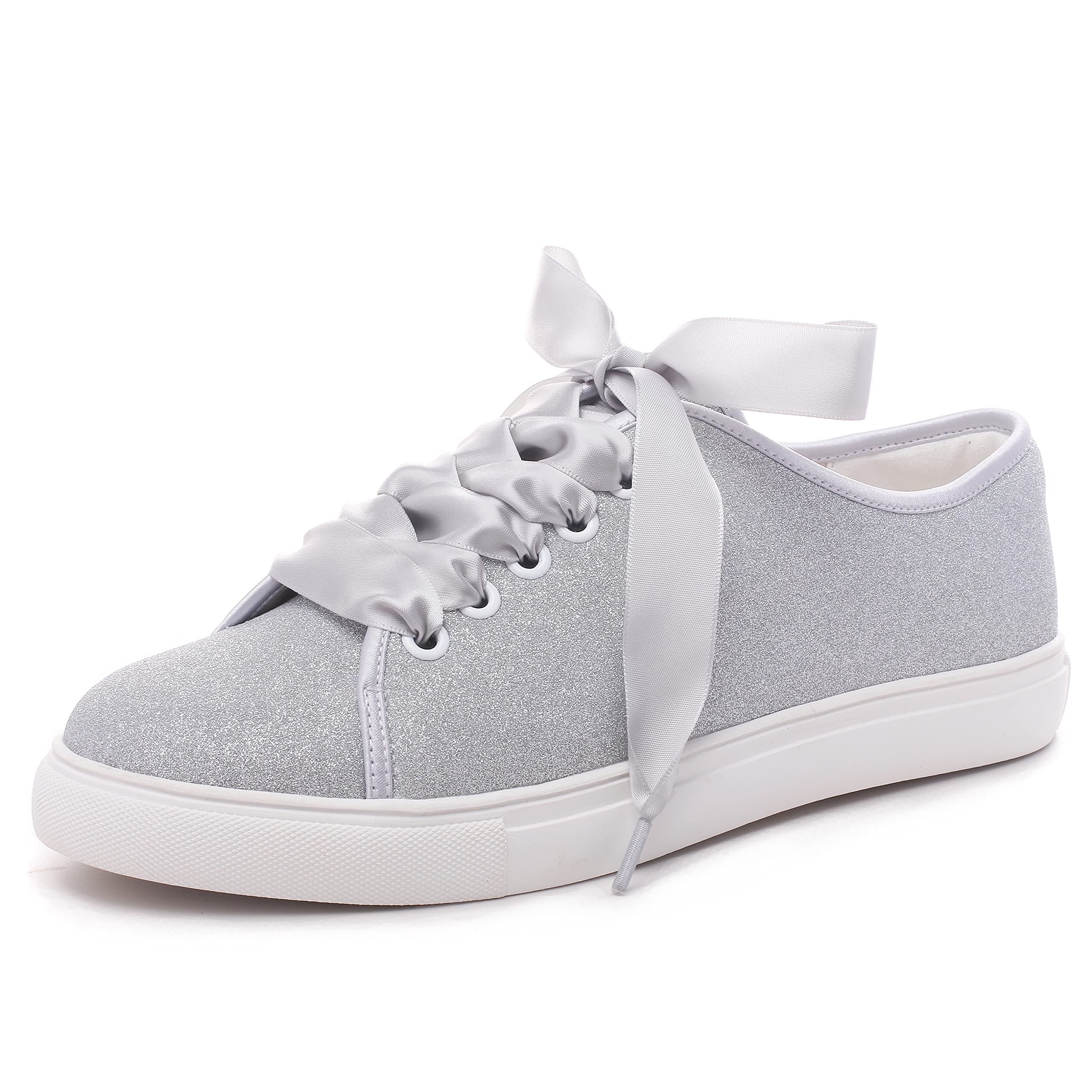 Elivandon 16052 Wedding Shoes Bling Bridal Sneakers Flats Bride Tennis Shoes Shiny Sequin Shoes Sparkly Sneakers