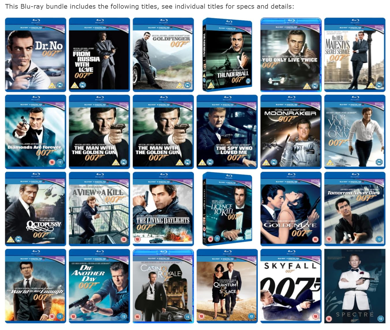 The James Bond Collection - 24 Film Box Set - (Sean Connery / Daniel Craig / Pierce Brosnan / Roger Moore / Timothy Dalton / George Lazenby) - (Quantum of Solace - Region B) [Blu-ray] [Region Free]