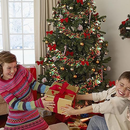 Miniatura 6 de VESPRO Guirnalda metálica para árbol de Navidad de 59 pies con purpurina para colgar en interiores y exteriores, decoración de fiesta (rojo, verde y