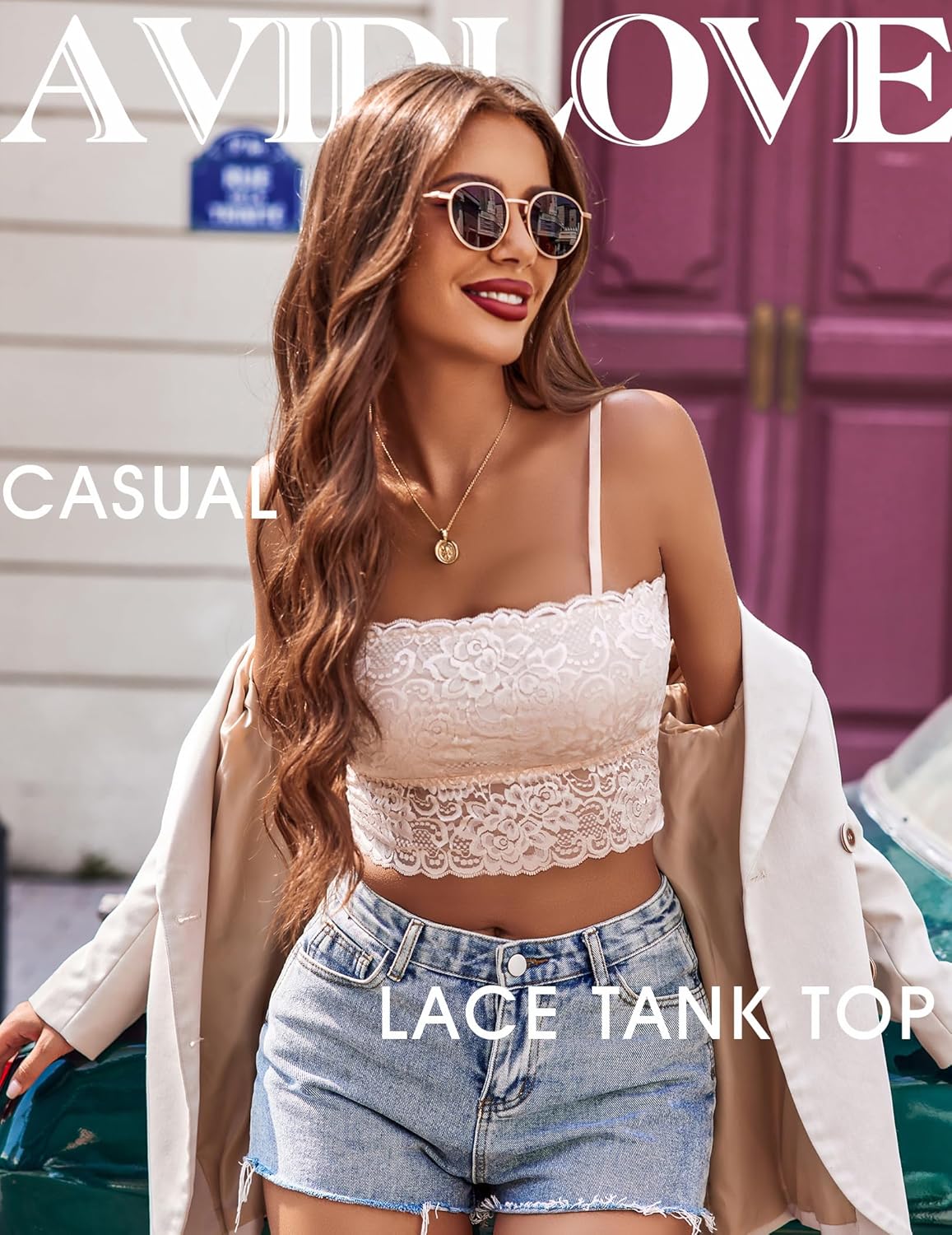 Avidlove Bralettes for Women Lace Spaghetti Strap Tank Top Tube Slim Basic Camisole - Image 5