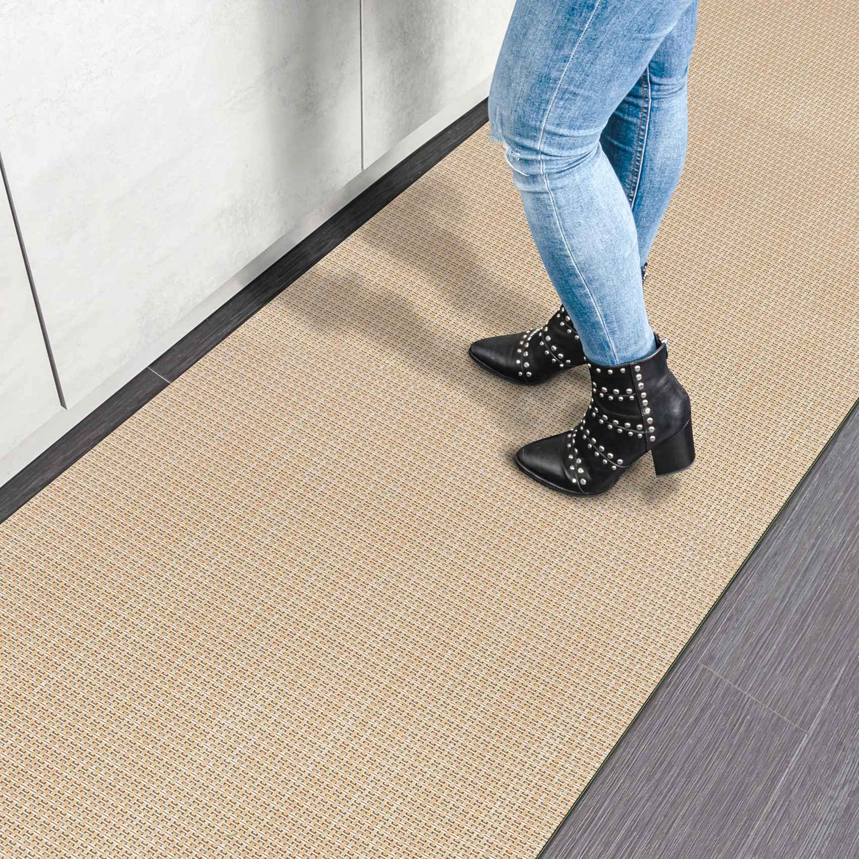 Tapis d'extérieur imperméable pour balcon, terrasse, couloir, tapis de sol - Résistant aux intempéries, beige, lavable 160 x 50 cm