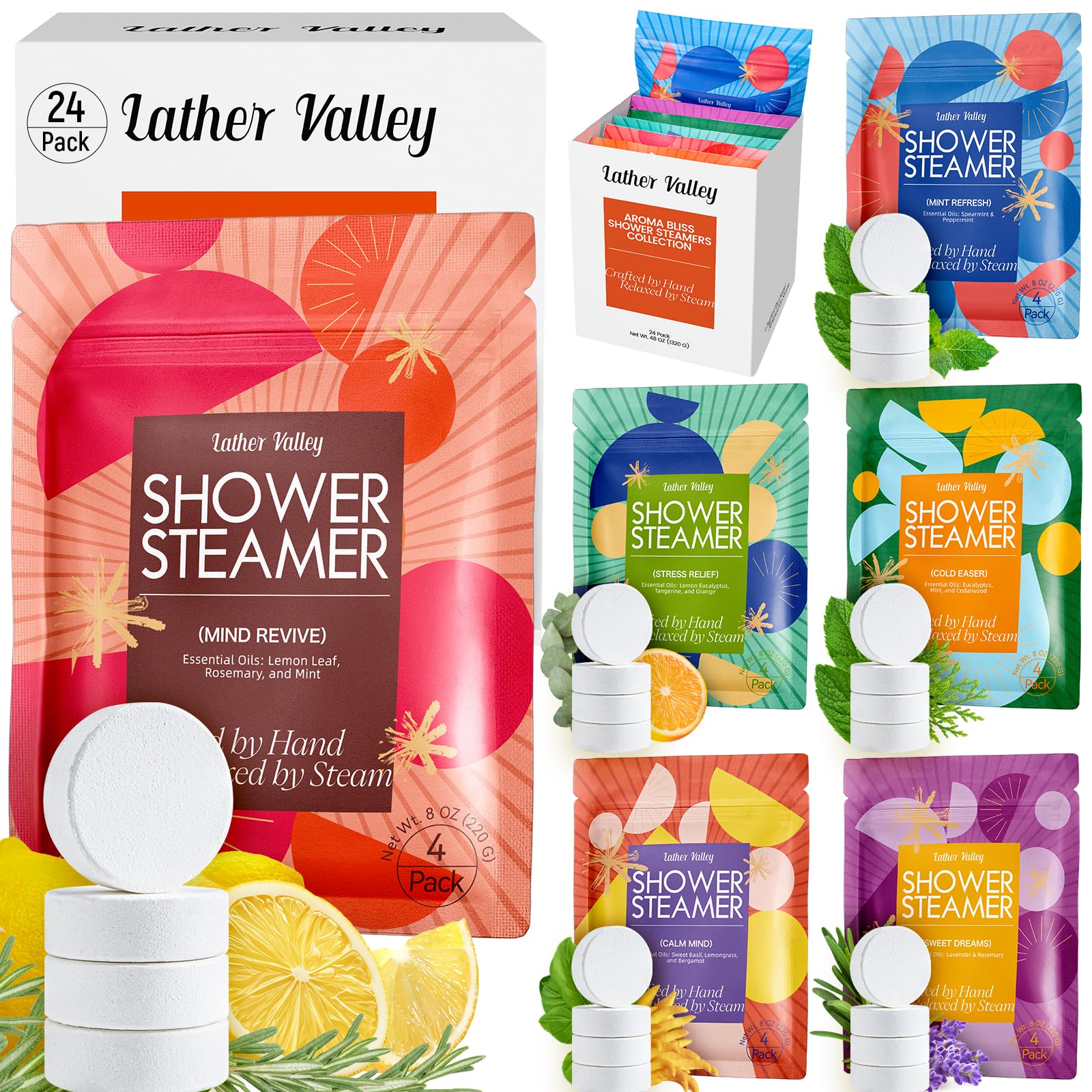 Aromatherapy & Sport Shower Steamers – 24 Pack Shower Bombs with 6 Scents, 100% Pure Essential Oils, Refreshing & Relaxing, Spa & Birthday Gifts for Women, Ideal Summer Self-Care & Father’s Day Gift