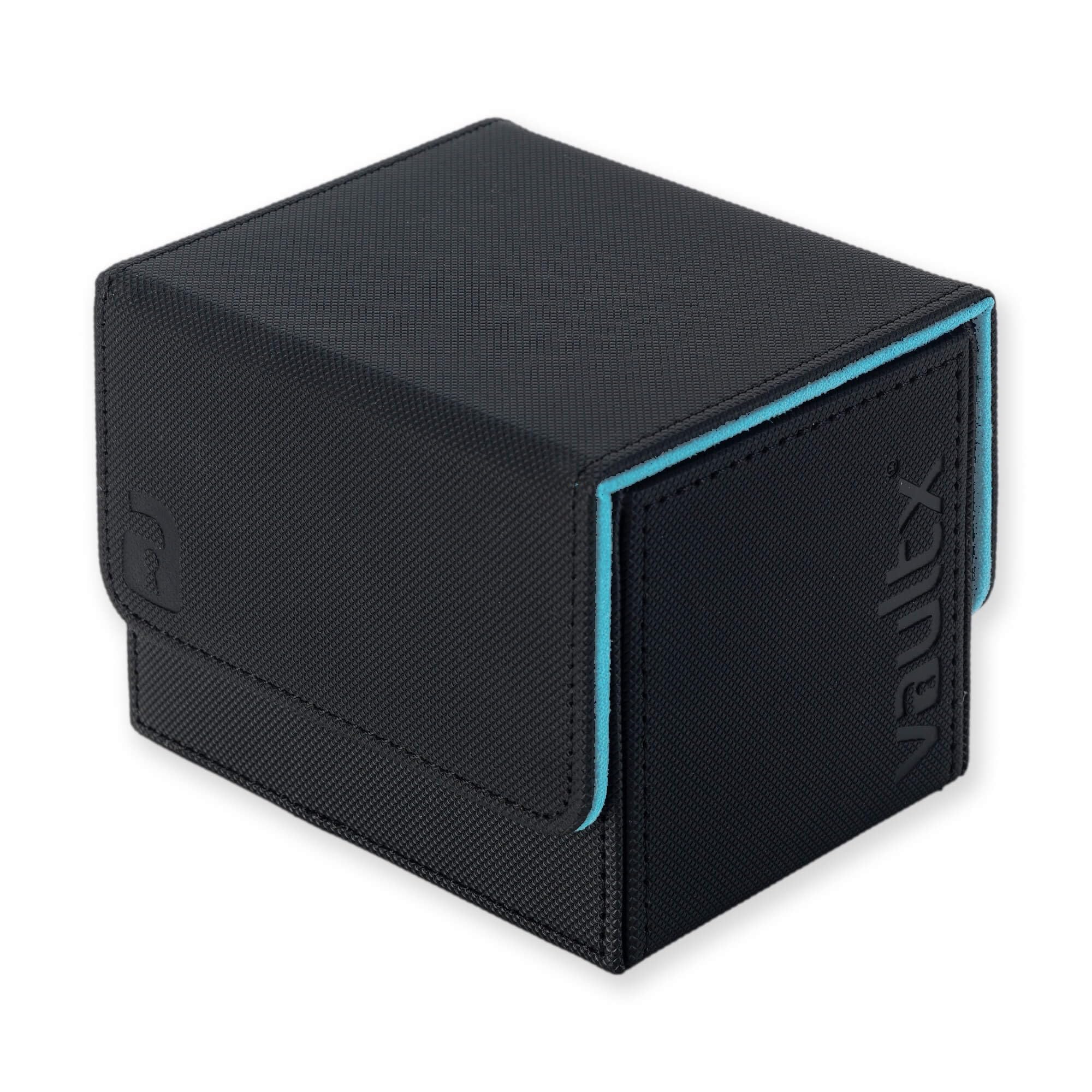 Vault X Trading Card Sideloading Deck Box, 100+ sleeved cards, Premium Exo-Tec Material, Card Holder Storage Box, Detachable Magnetic Lid, for MTG Commander Game, TCG (Black/Electric Blue)