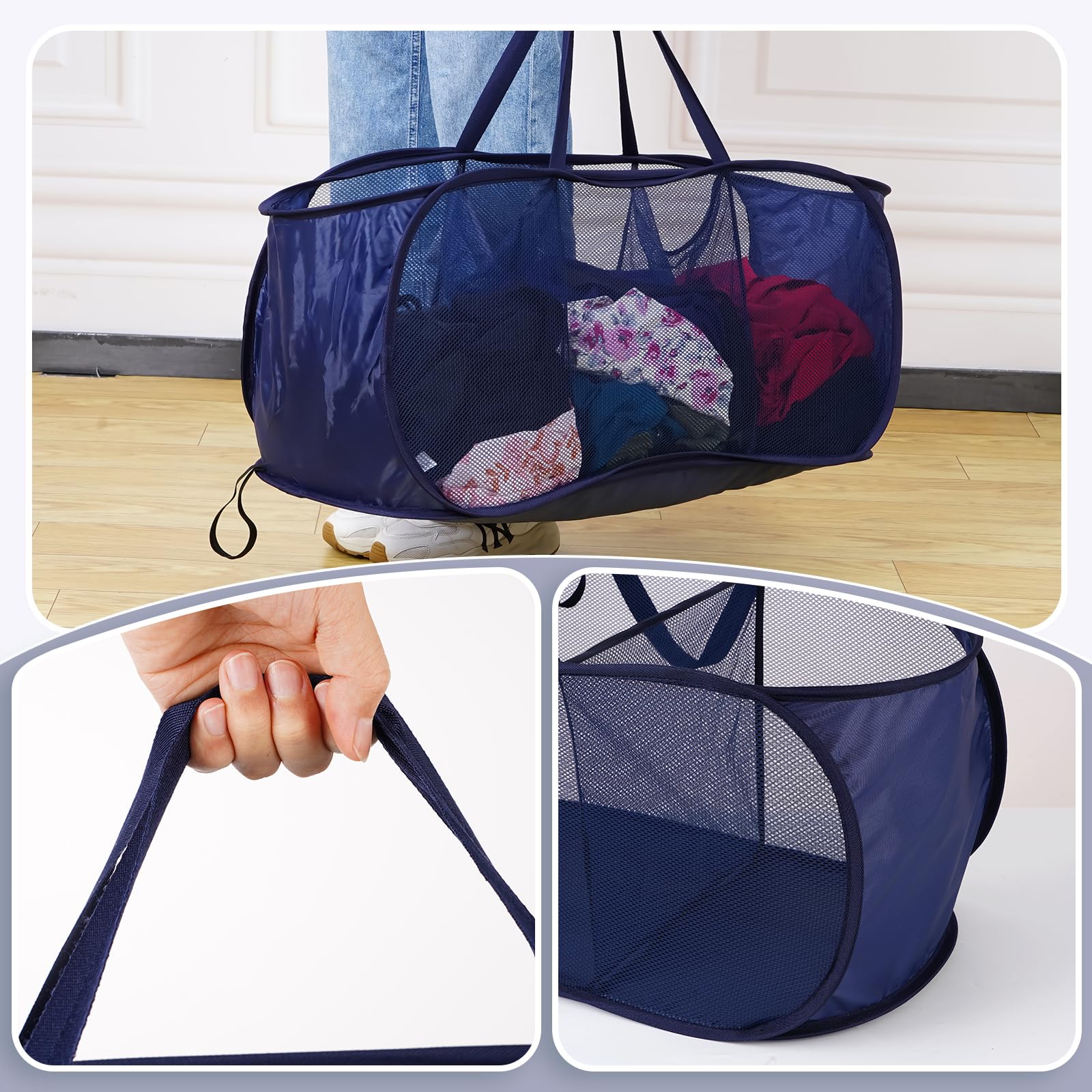 FACULX Pop-Up Wäschekorb Mit 3 Fächern – Zusammenklappbar, Netz-Design, 87x37x30 Cm, Für Bad, Reisen, Camping