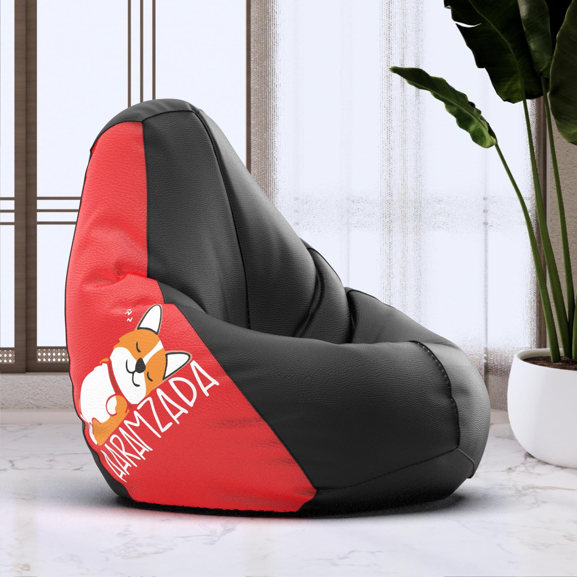Bean Bag Chair Cover | Size: 3XL | Color: Aaramzada - Black Red | Without Beans | Premium Leatherette Cover (CMF 2350)-image-22