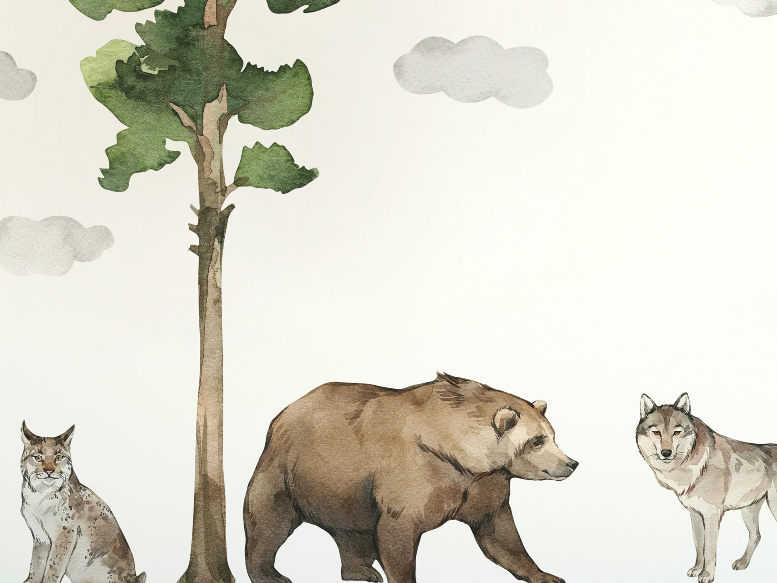 Waldtiere große Wandtattoo, Wandtattoo Hirsch, Wandtattoo Kinder, wilde Aquarell Tiere