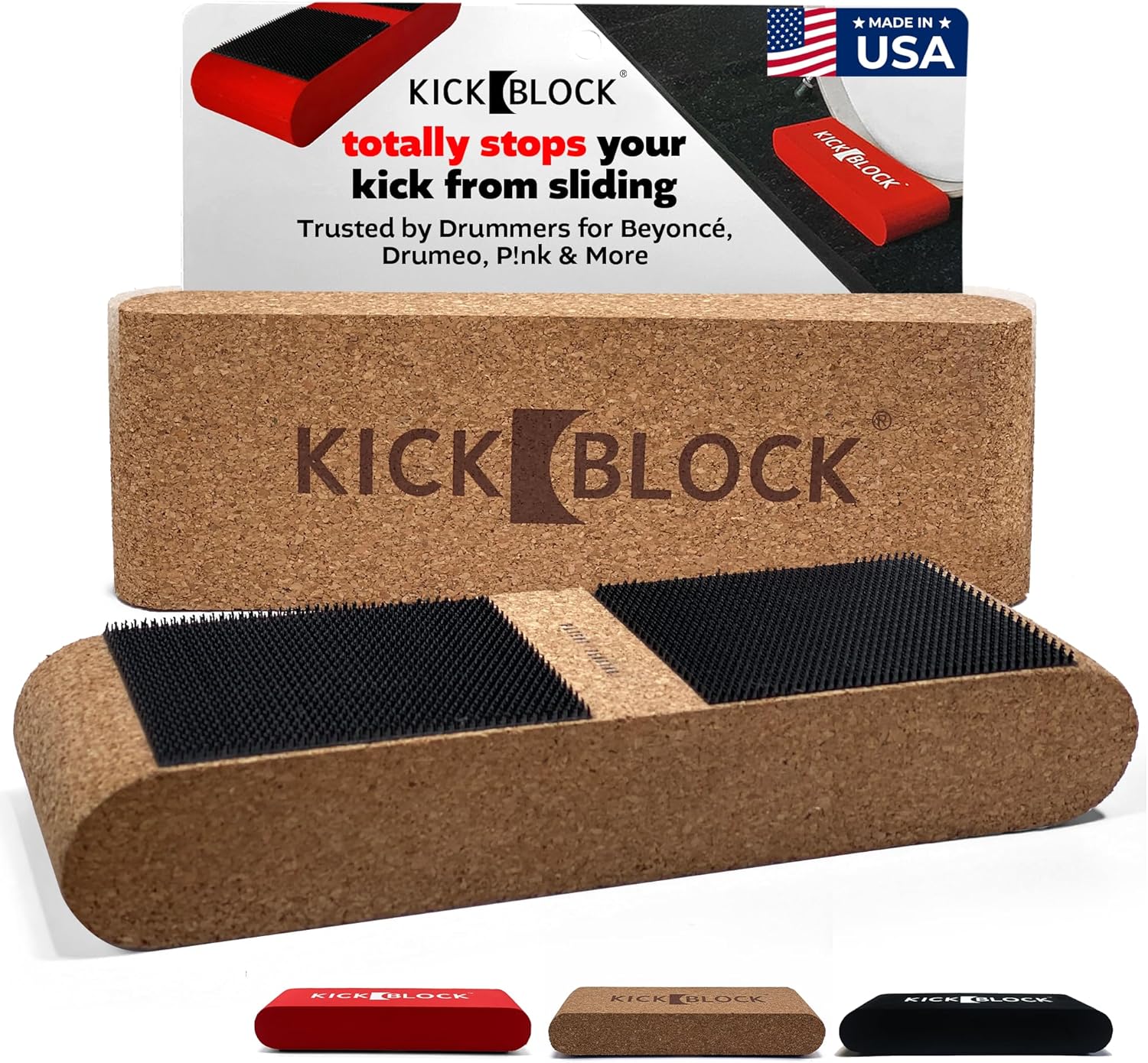 KickBlock Bass Drum Anchor – World’s Best Drum Stopper for Creep and Slide Prevention – Ultra-Grip Technology – Lightweight and Portable Accessory – Natural Cork