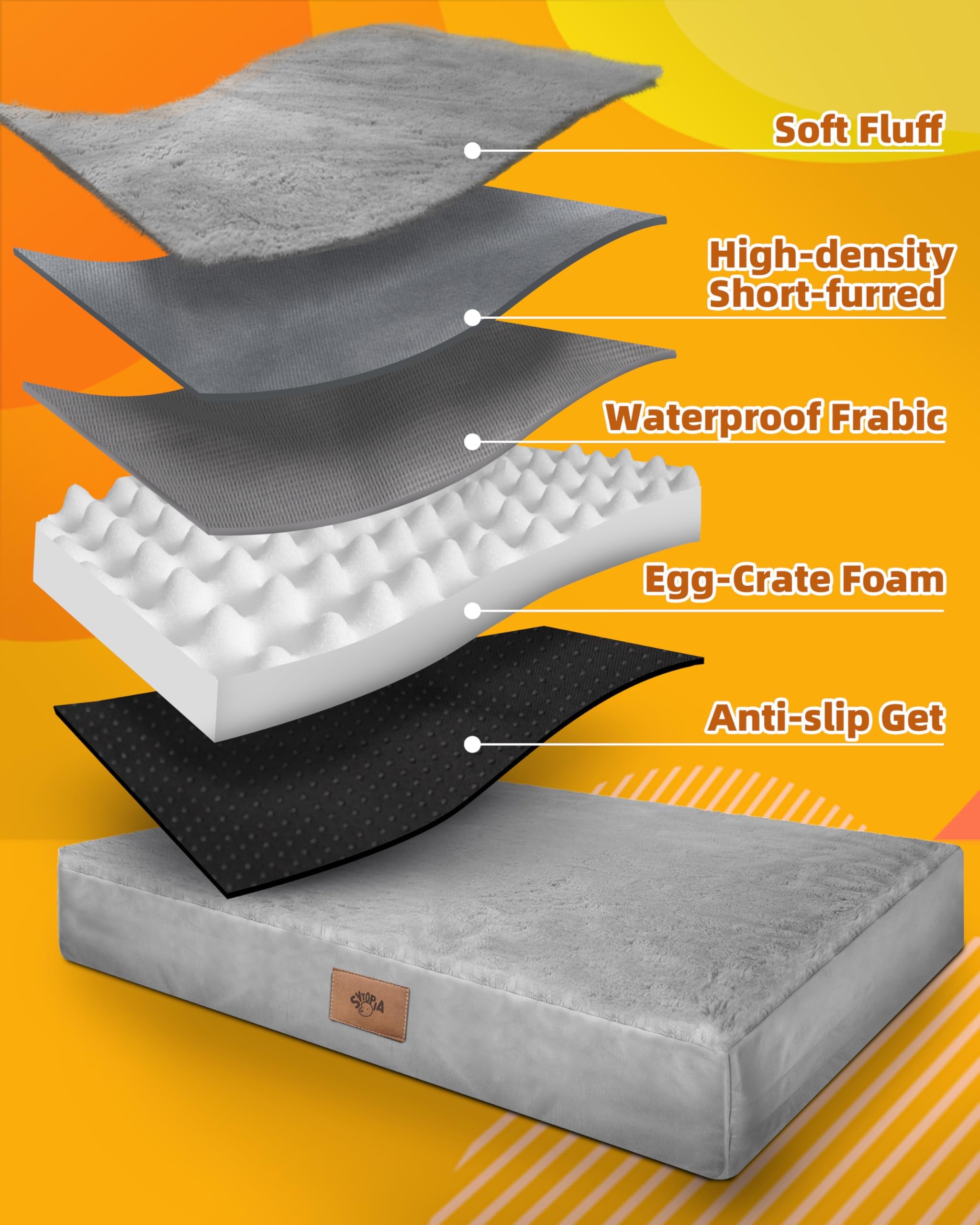 Sytopia 42 Inch Orthopedic Dog Bed for Large Dogs, Chew Proof Extra Large Pet Bed, Washable Waterproof Removable Cover, Anti-Slip Bottom, Durable Crate Mattress for Indoor Outdoor, XL - image 4