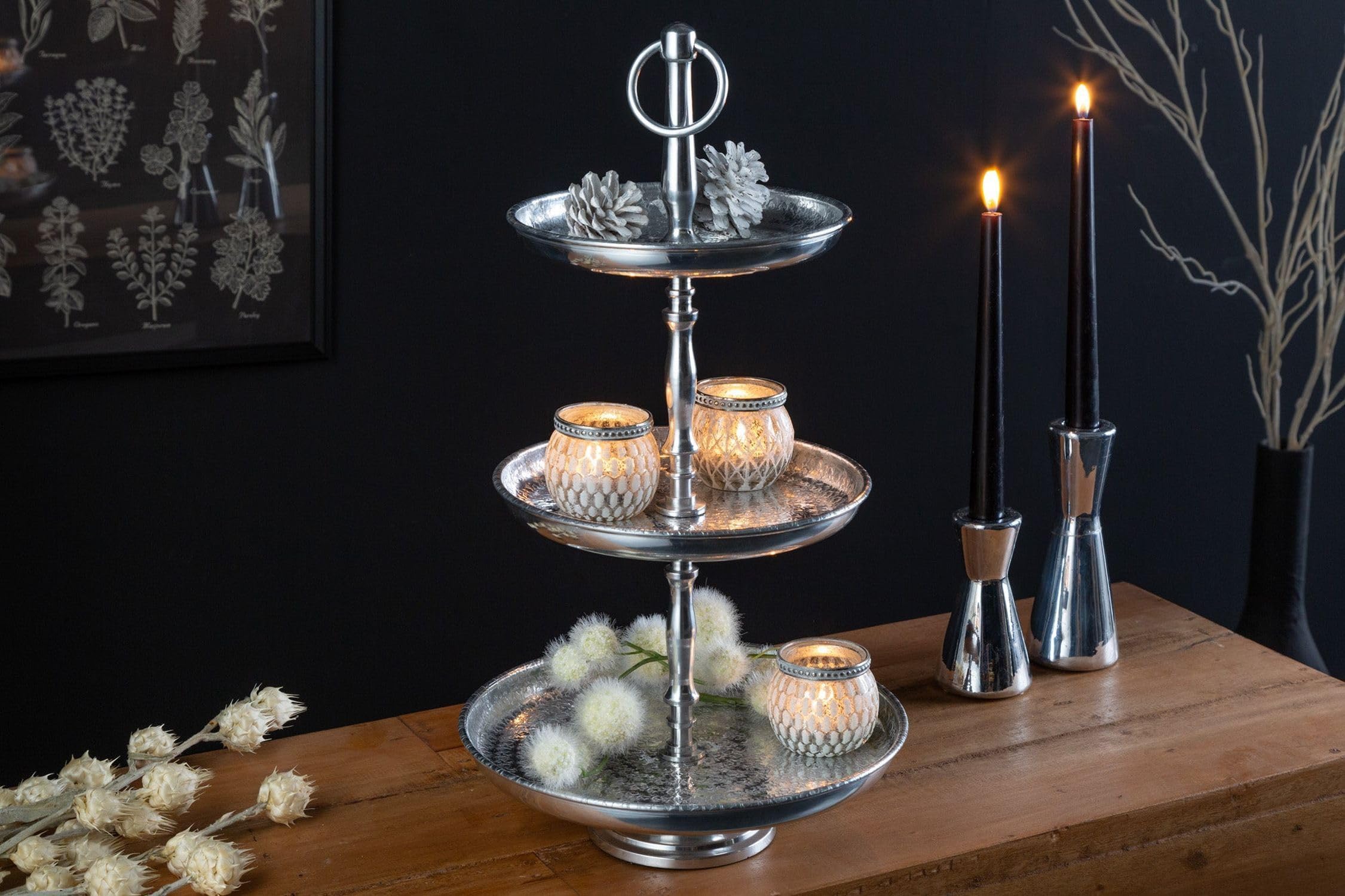 Licht-Erlebnisse Etagere Metall in Silber 3 Etagen H: 48 cm Handarbeit Tortenplatte Etagenplatte Cupcake Ständer