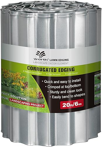 Worth Bordes de acero galvanizado corrugado ancho, 10 pulgadas x 20 pies, tiras largas de metal flexible y resistente para bordes de jardines de