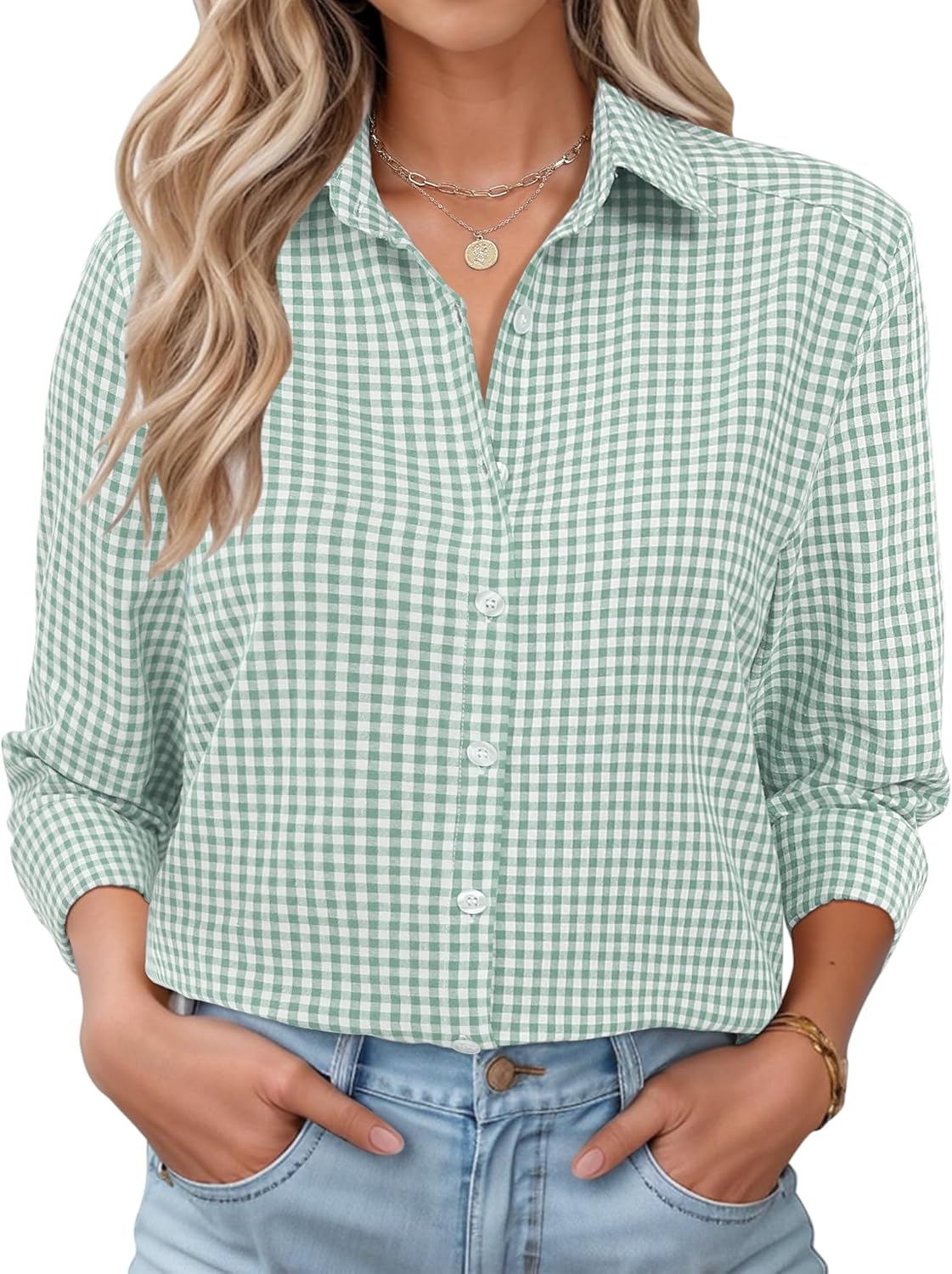 LOMON Womens Long Sleeve Button Down Shirts Casual Loose Fit Cotton Collared Blouses