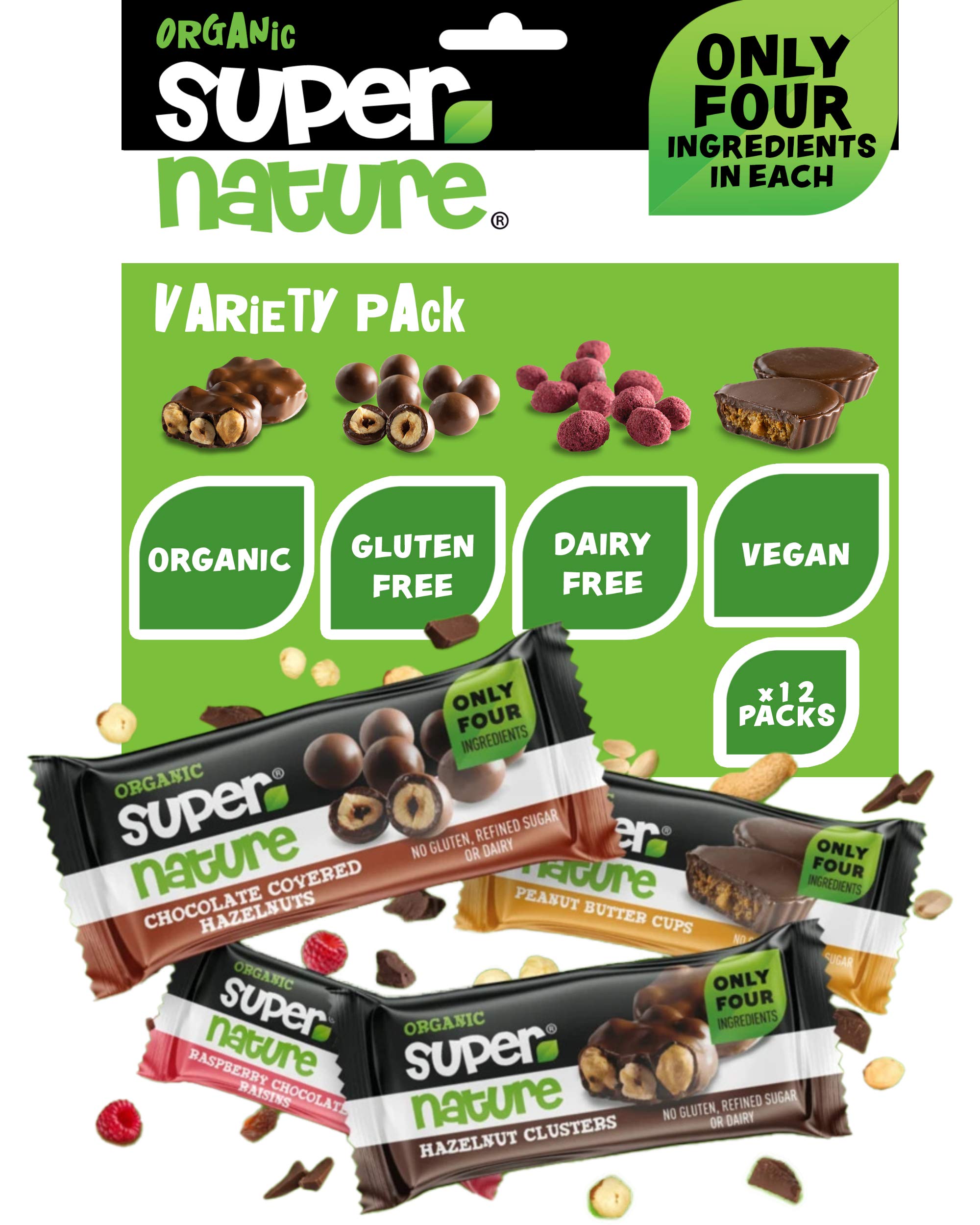 5.Super Nature Chocolate Variety Snack Box | Gluten and Dairy Free β Vegan and Organic Healthy Snacks - Made with clean raw ingredients - High in plant fibre (12 x 40g)