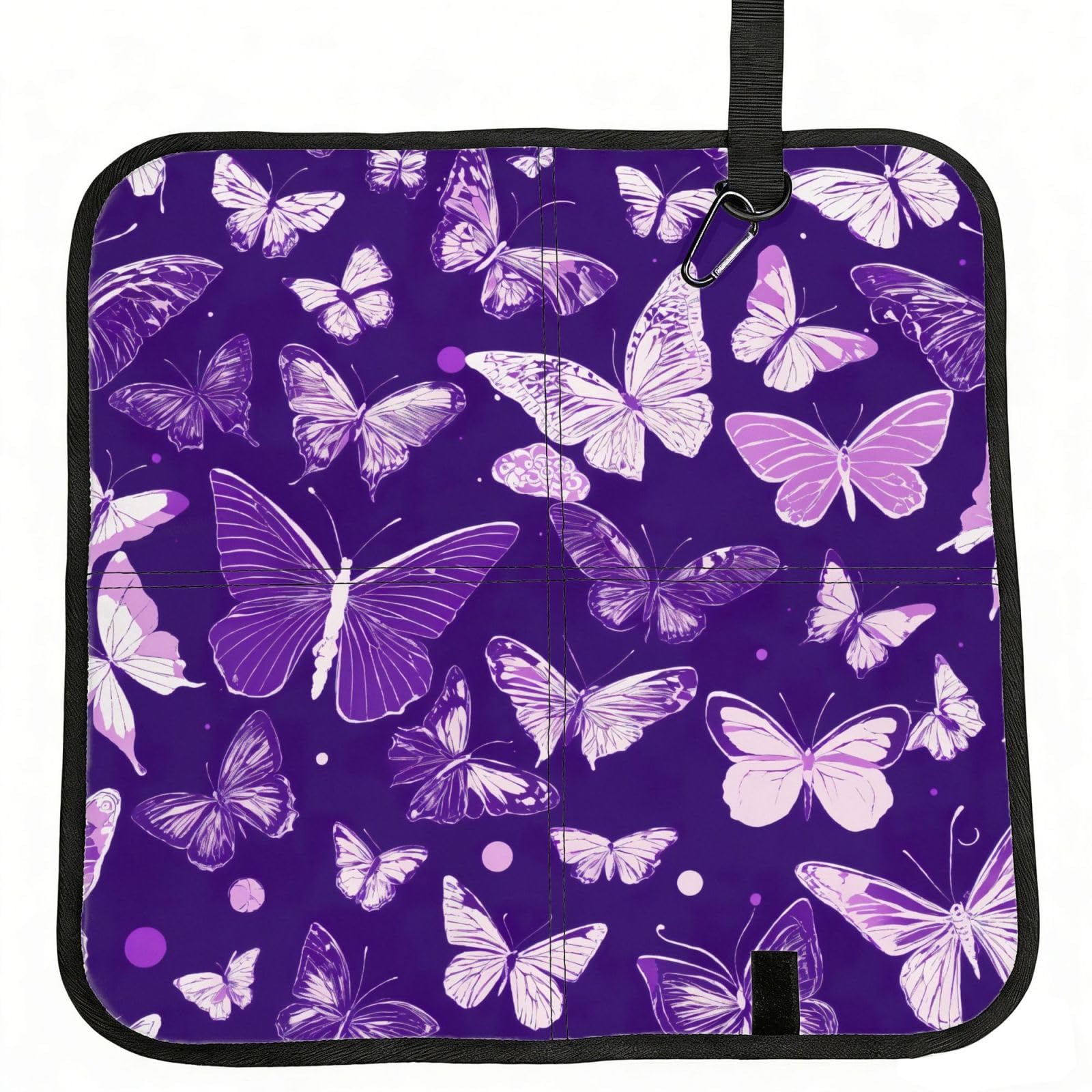 UVBDF Purple Butterflies Floral Print Outdoor Sitting Cushion Folding Seat Pad Compact Portable Picnic Bench Cushion Mat