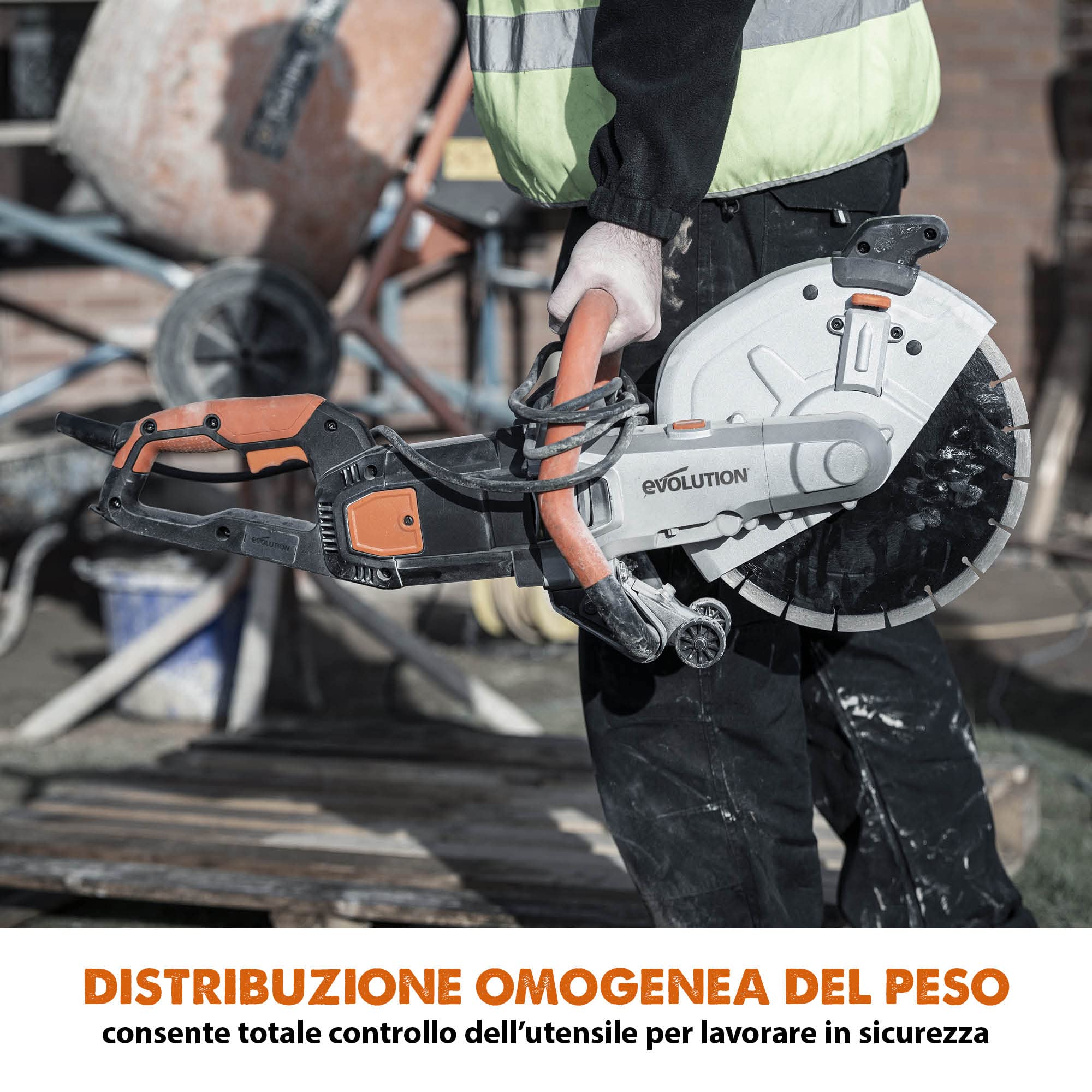 Evolution Power Tools - R300DCT 300 mm Sega da cemento - Motore da 2.400 W, non a benzina, capacità di taglio 115 mm, lama diamantata per muratura inclusa, seghe elettriche