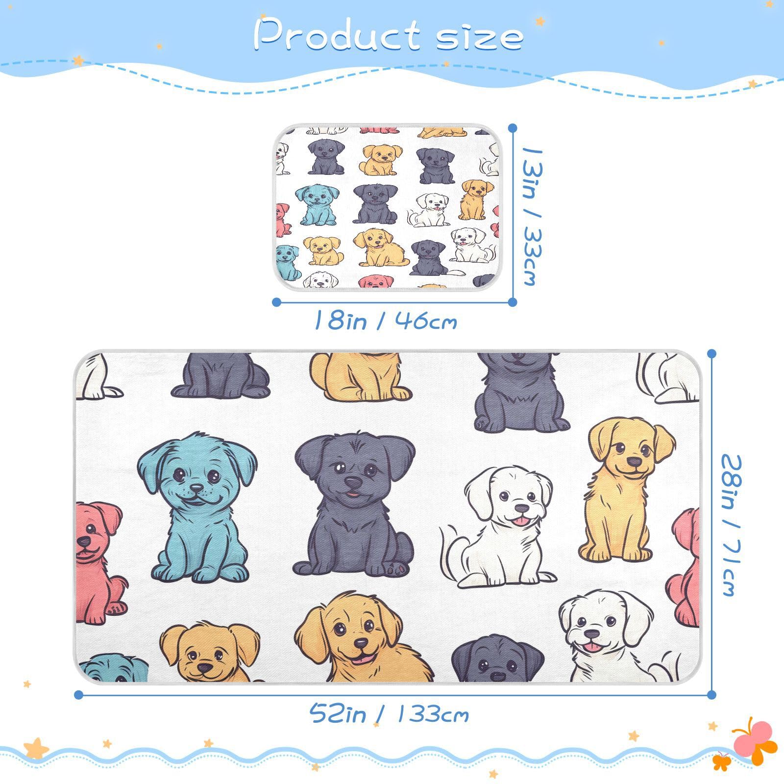 Bolaz Summer Sleeping Bed Pad, Colorful Puppy Pattern Cooling Mattress Set Breathable Bed Mat Ice Silk Mat + Pillow Cover for Toddler Boys Girls