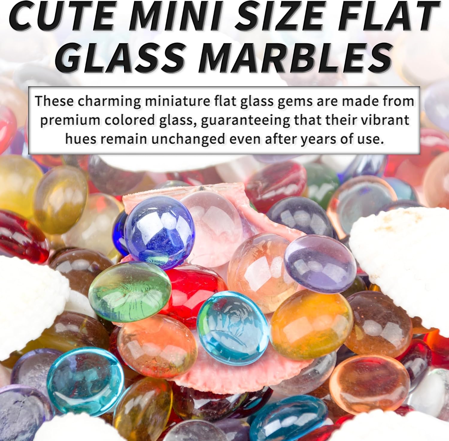 1 LB Mixed Color Flat Glass Beads, 160-180PCS Small Glass Marbles, Mini Flat Round Pebbles for Vase Filler and Floral, Fish Tank Rocks Decorative Gemstones for Home and Aquarium Décor