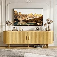 Vista 12 de MXV Soporte de TV moderno de mediados de siglo de 58 pulgadas con puertas correderas, consolas de TV con toma de corriente, centro