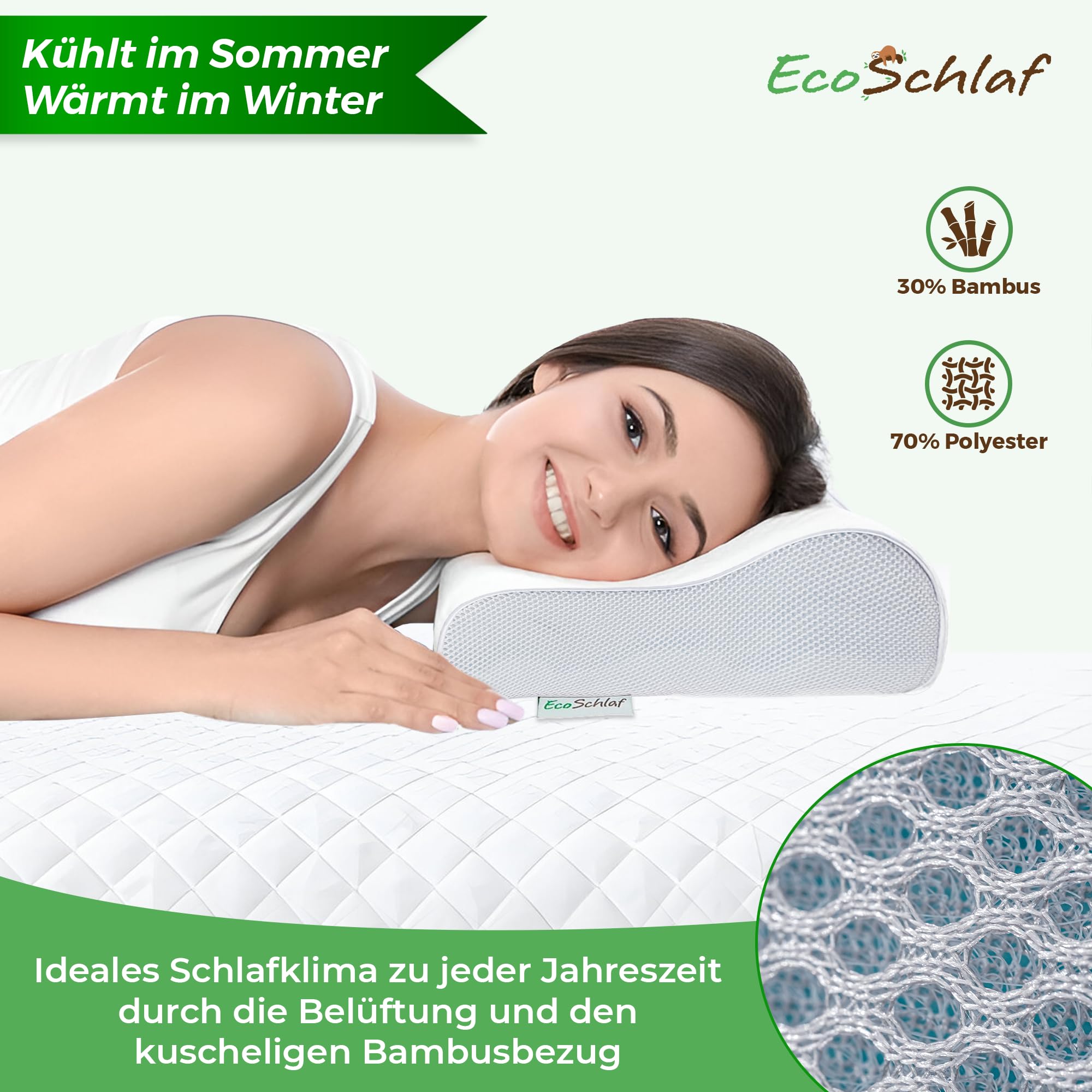 Orthopädisches Kissen Premium Nackenstützkissen – Zertifiziert – Seitenschläferkissen Nackenkissen aus Soft Memory Foam – Ergonomisches Kopfkissen Nackenschmerzen Antischnarchkissen (Weiß)