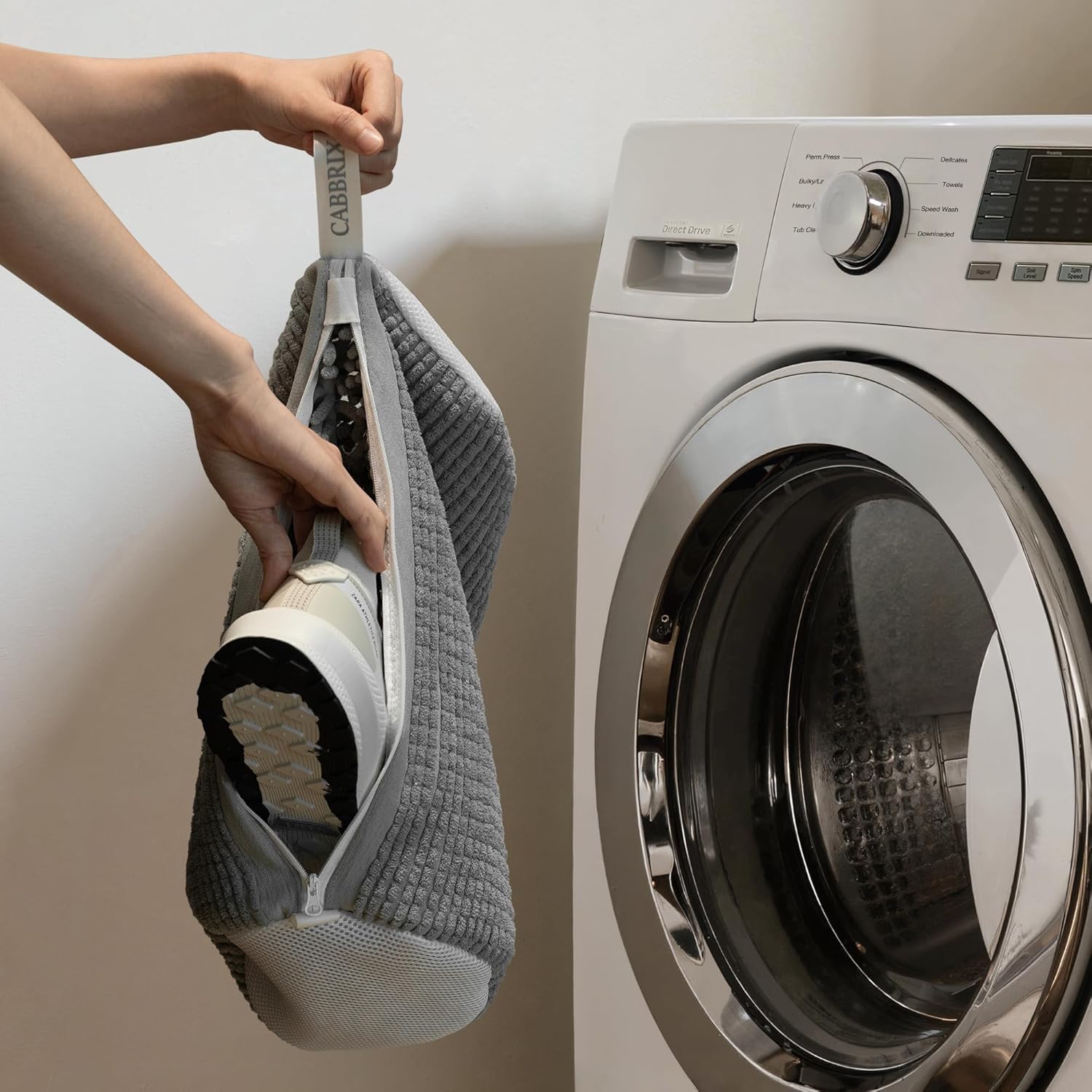 Shoe Washing Machine Bag, 2pcs Cabbirx Laundry Shoe Bag for Washer and Dryer Reusable, 360° Deep Cleaning With Durable Zipper, Washer Balls Include, Large Size for Adult (Gray, Large)