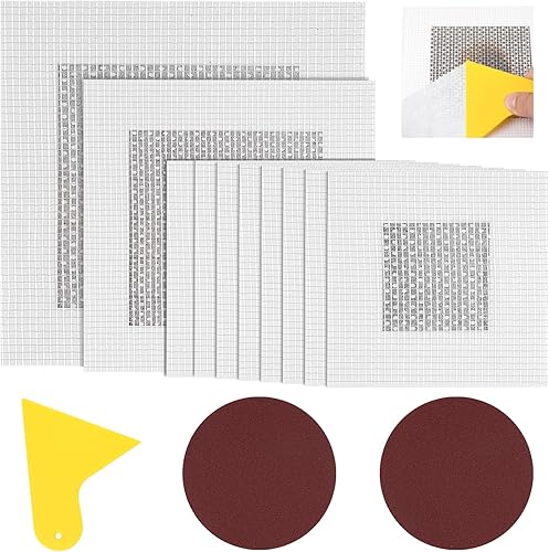 Miniatura 1 de Kit de reparación de paneles de yeso, 10 piezas, parche autoadhesivo de paneles de yeso de 246 pulgadas con raspador y papeles de lija, kit de