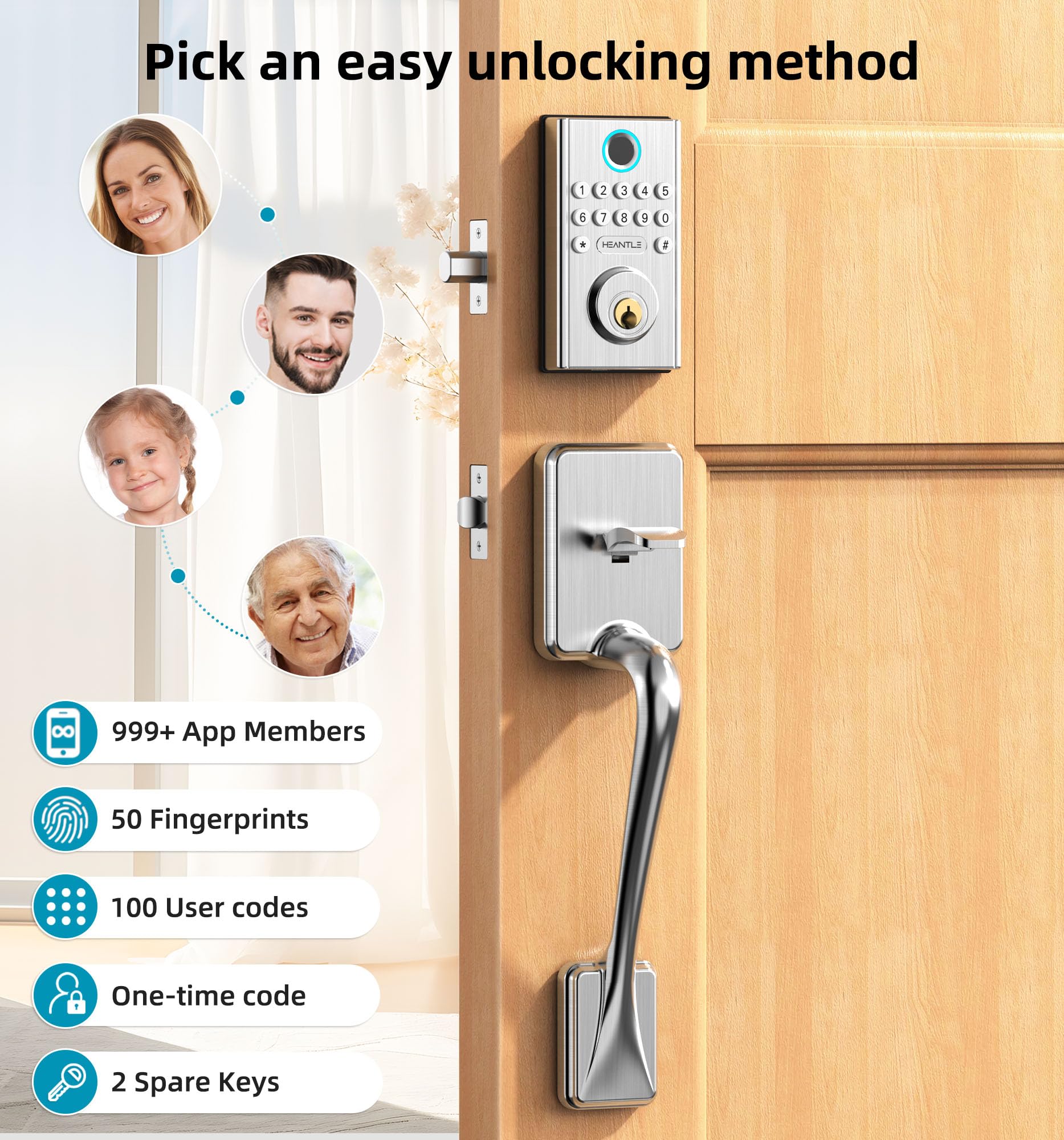 Set di serrature smart WiFi, senza chiave, con maniglia, tastiera per impronte digitali, Bluetooth, Alexa, catenaccio, blocco automatico, app telecomando
