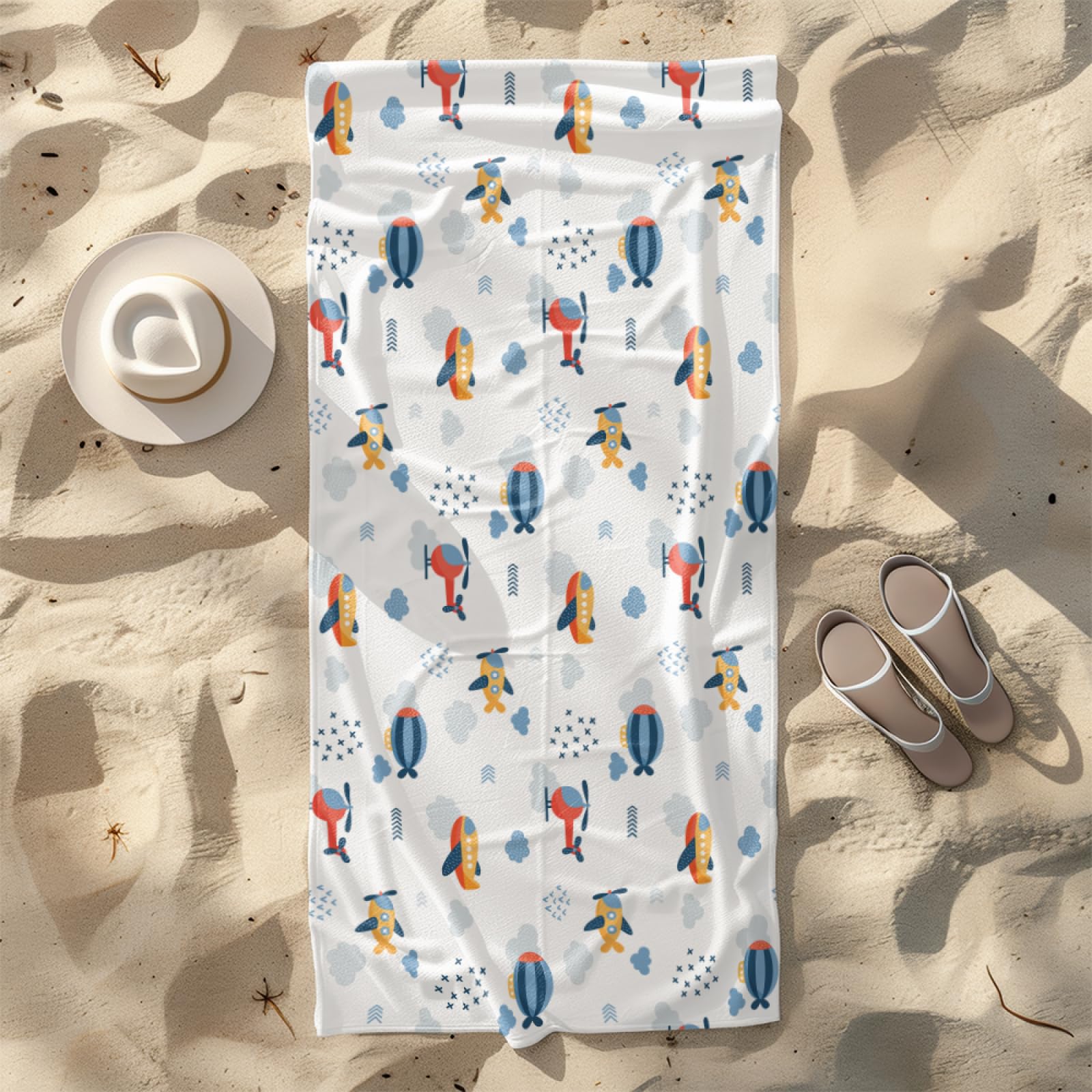 Strandtuch 200X200 Flugzeug Blaue Cartoon Strandtücher Mikrofaser Kompakt und Sandfest,Strand Handtuch,Leicht und Schnelltrocknend Reisehandtuch für Den Strand,Gym