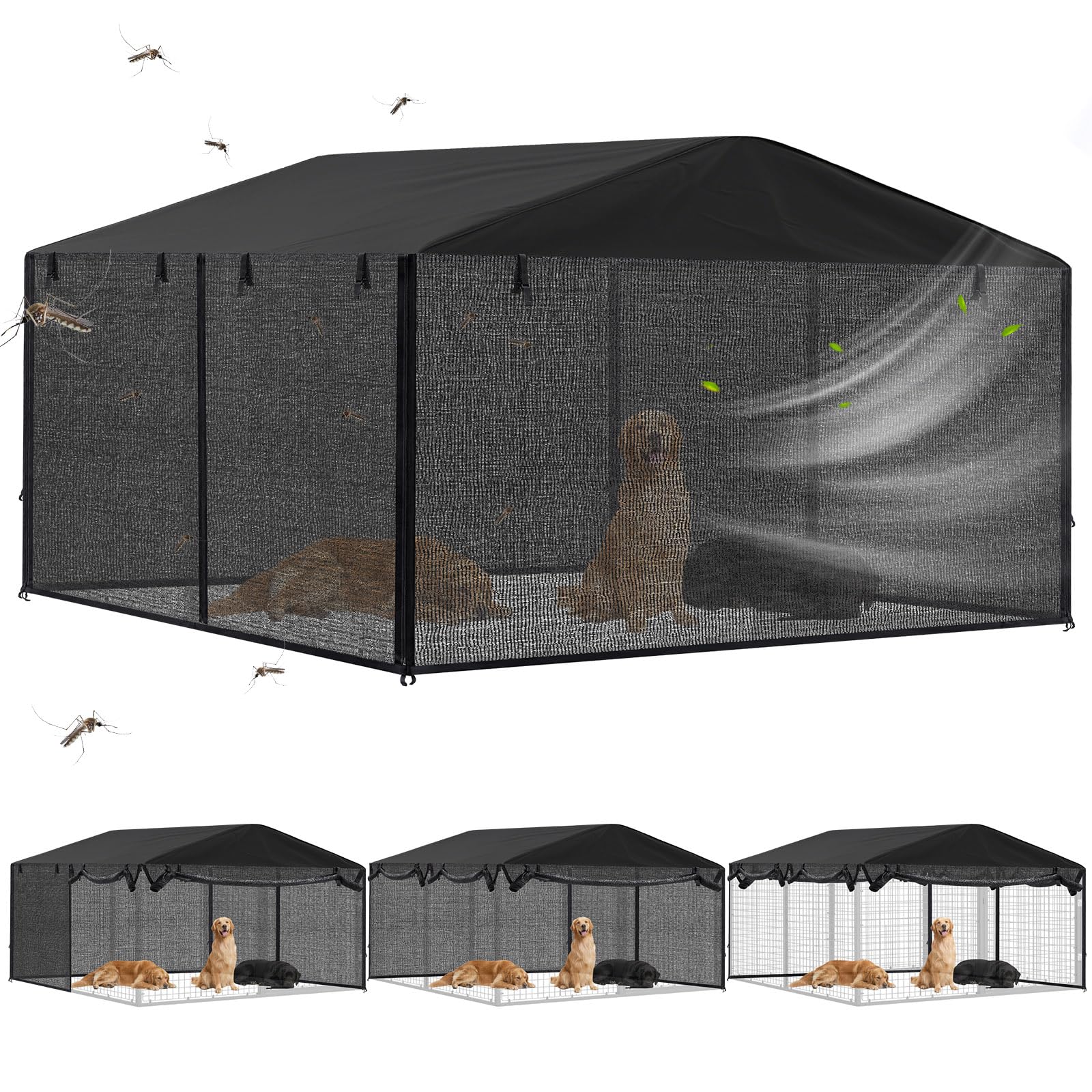 Photo 1 of Chunm Outdoor Dog Kennel Cover with Full Coverage Mosquito Net for 10'd x 10'w x 6'h Dog Cages, Breathable Kennel Shade Mosquito Net, Waterproof Windproof Anti UV Sunscreen, Only The Cover