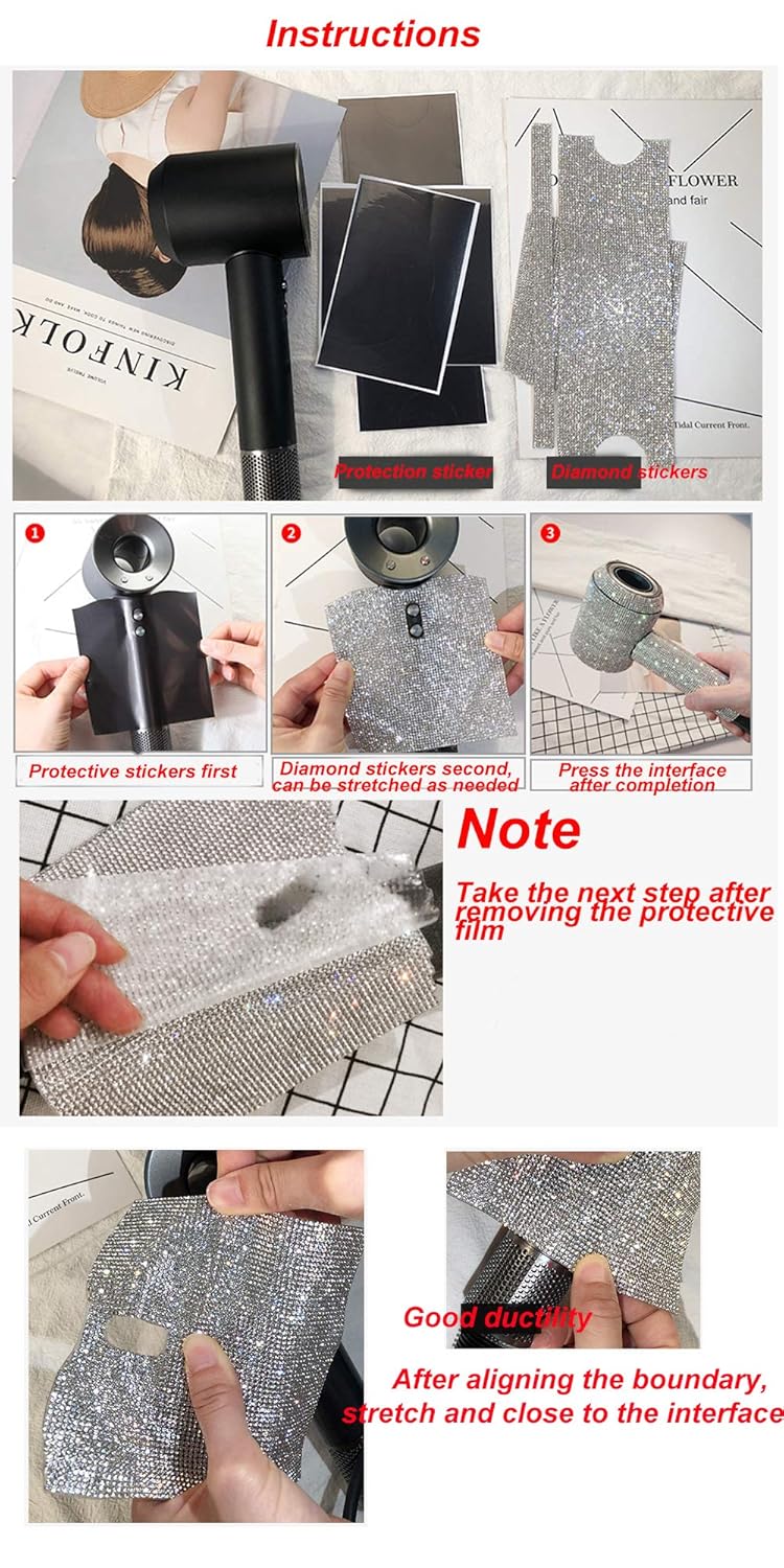 Bright Diamond Sticker Decals for Dyson Supersonic Hair Dryer HD01 HD03(Phantom Diamond)
