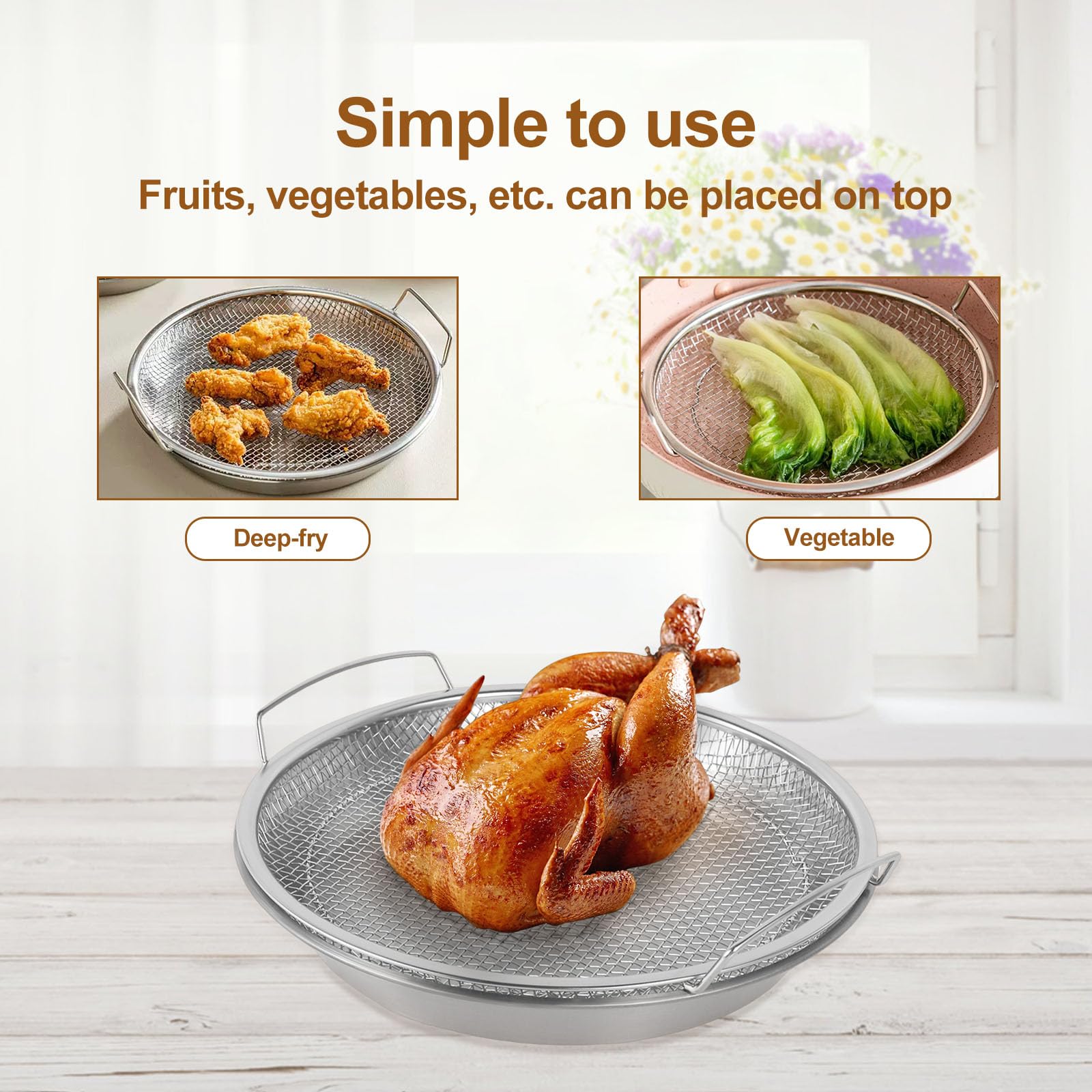 Égouttoir à Huile Inox - Panier Filtrant Maille Acier Inoxydable Avec Plateau Anti-Goutte Pour Friture Grill Air Fryer