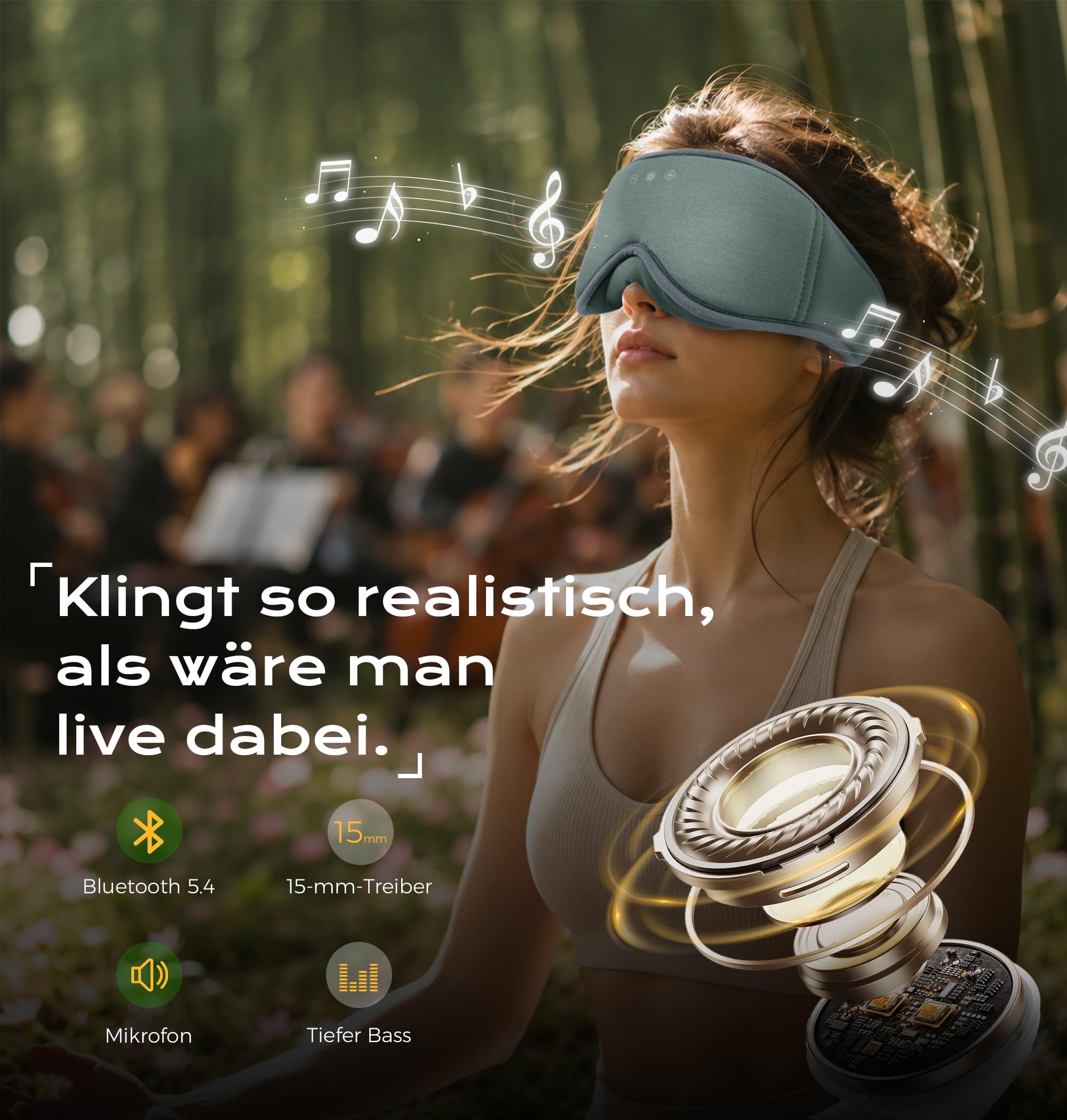 MUSICOZY Schlafmaske mit kopfhörer | 100% Schatten 3D Schlafkopfhörer schlafmaske Bluetooth Weich Augenmaske aus Bio-Bambus-Baumwolle für Reisen,erholsamen| Bluetooth 5.4 Schlaf Kopfhörer