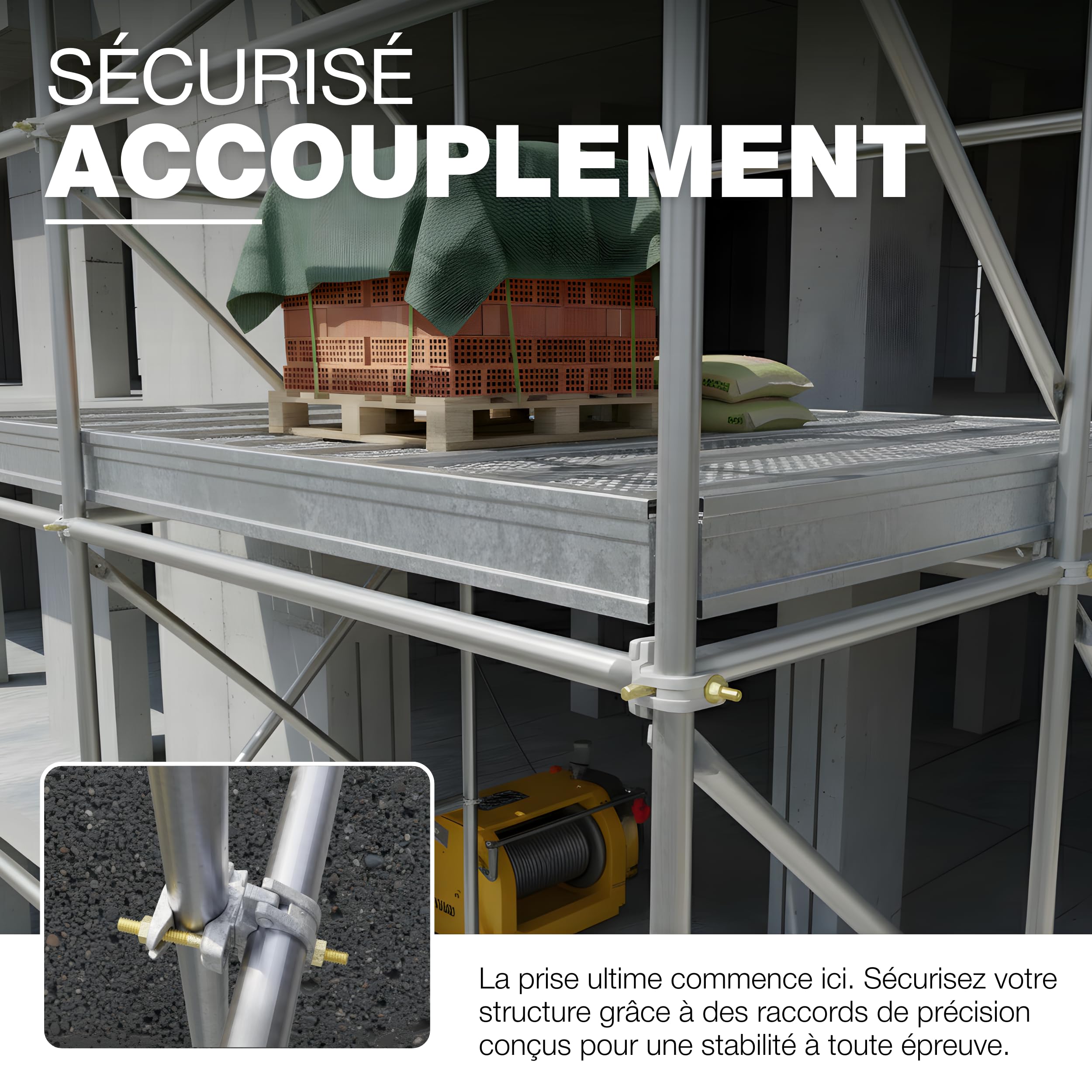GeZu Impex Coupleur d'échafaudage Galvanoplastie Lot de 4 48 x 48 mm serre joint pour tuyau acier construction