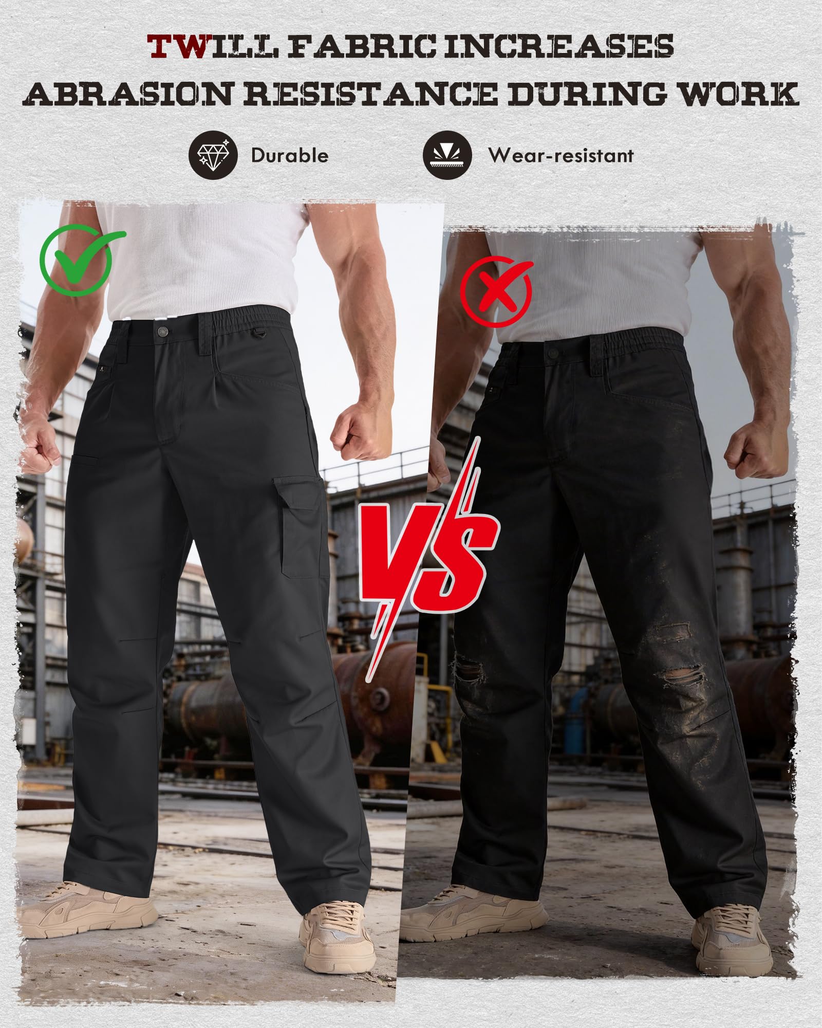 IGOLUMON Pantalones de trabajo hombre con 13 bolsillos, pantalón cargo ligero para hombre, pantalón táctico con cintura elástica, reforzado para jardinería, senderismo y viajes — view 6