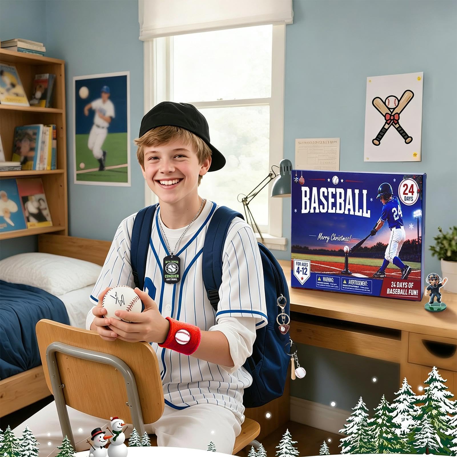 Calendario dell'Avvento natalizio con motivo baseball