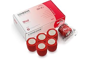 SNL Quality "Red" Cohesive Bandage Wrap 2" x 5 Yards, Individually Wrapped...