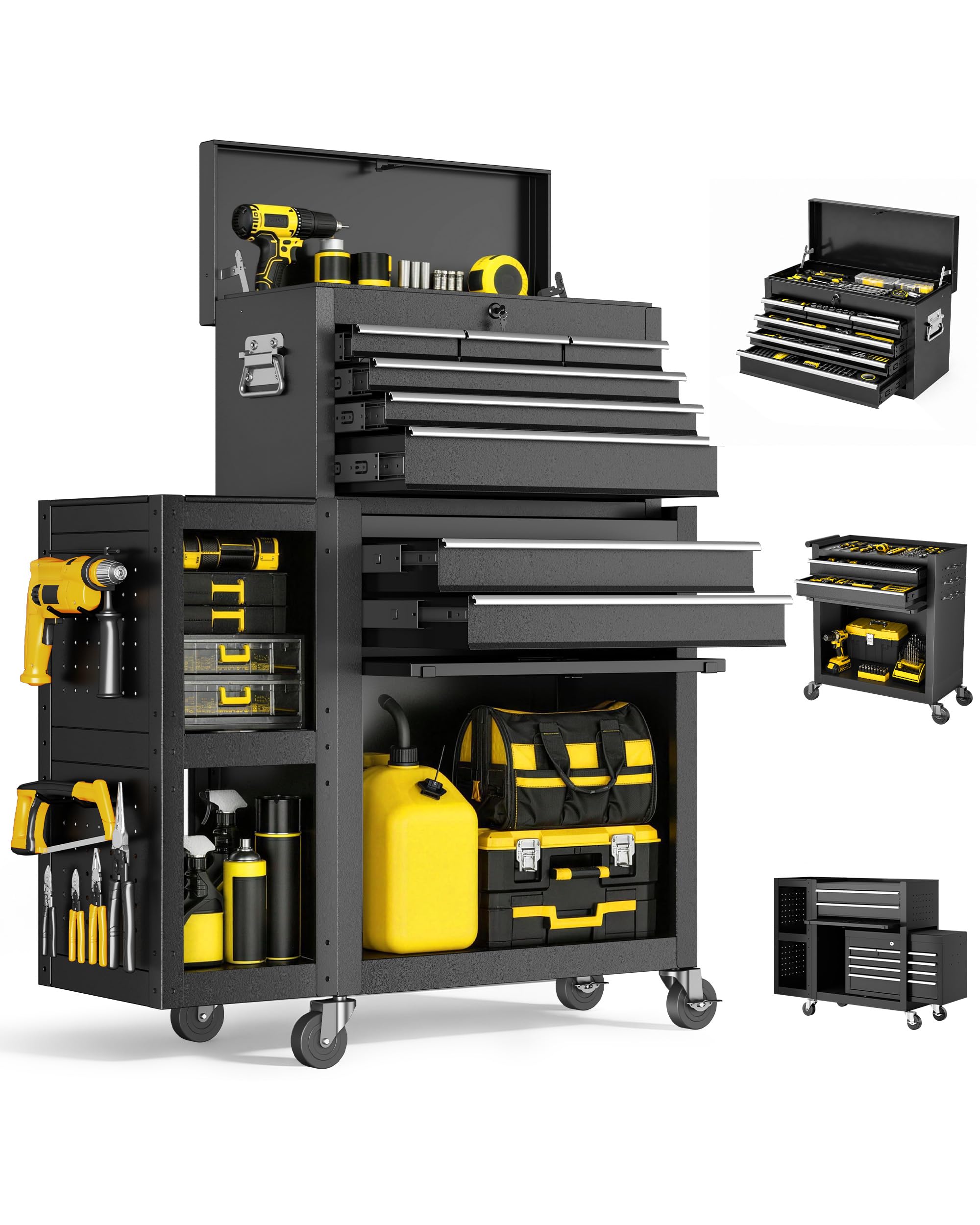 LDHTHOPI 8-Drawer Rolling Tool Chest, 3-in-1 Modular Tool Box | Metal Cabinet with Wheels…