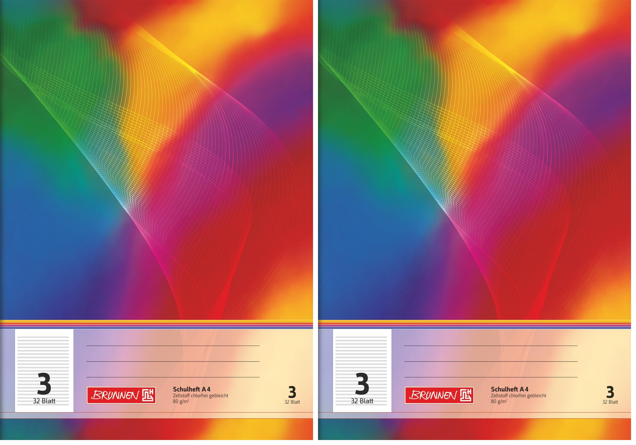 Brunnen 104430302 Schulheft A4 (32 Blatt, liniert, Lineatur 3, Klasse 3) (Packung mit 2)