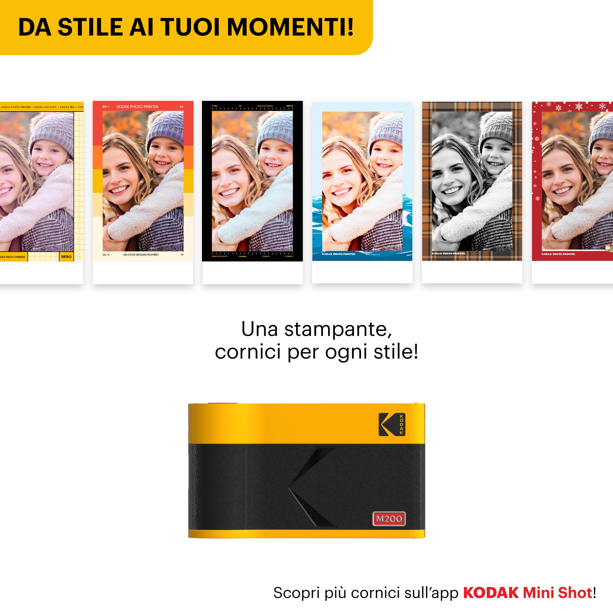 KODAK Mini 2 Era Regalo di Natale 4PASS Stampante Fotografica Portatile (5.3x8.6cm) (Stampante Fotografica Portatile + 8 Fogli inclusi + Pacchetto accessori e 30 Fogli, Giallo)