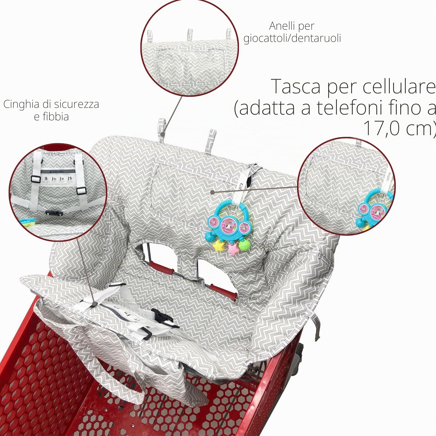 PandaEar Copertura Carrello Spesa Bambini 2-in-1 Seggiolino e Seggiolone Grigio
