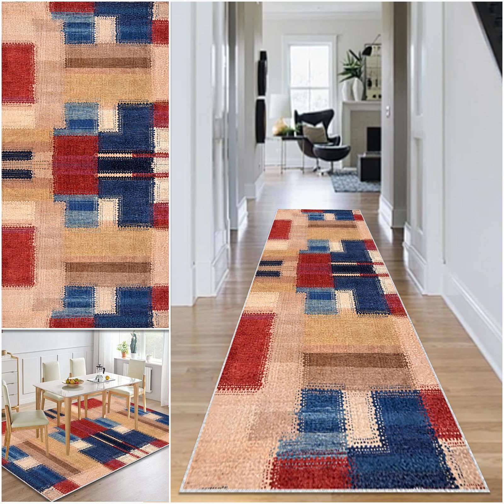 Hallway Runner Rug Non Slip Washable Kitchen Runner Rug 80 x 300 cm Area Rugs Hallway Hall Runners Narrow Rug Low Pile Carpet Runners with Anti-Slip Backing Floor Runner for Hallway Entryway Laundry