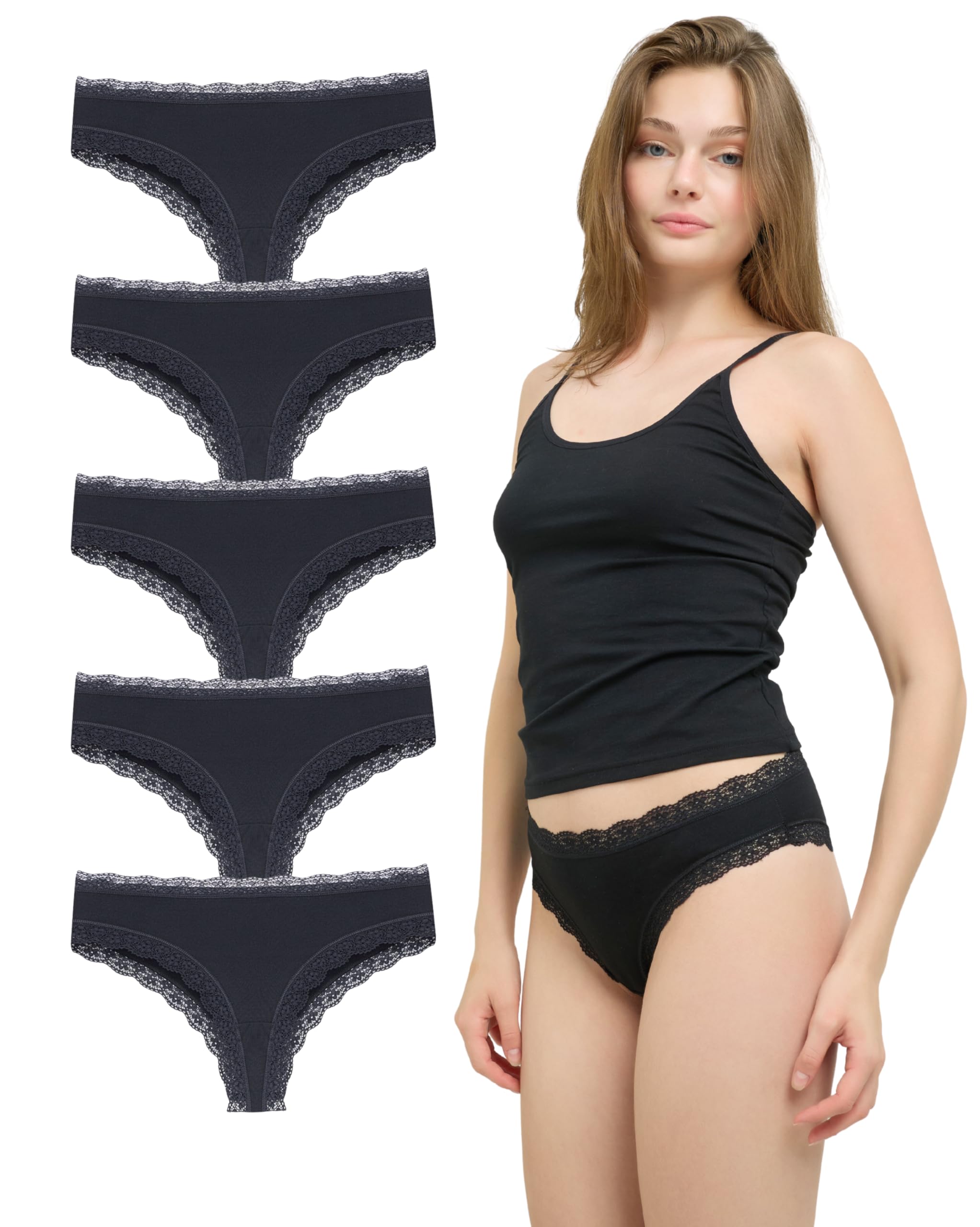 mimosso Damen Brazilian mit Spitze aus Bio-Baumwolle Atmungsaktiv 5er Pack – Sexy, Bequem & Unsichtbar – Unterwäsche für den Alltag (Gr. S-2XL)